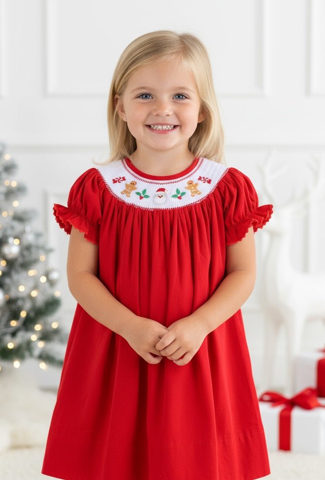 Red Velvet Christmas Smocked Bishop Dress