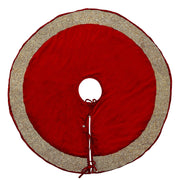 Red Velvet Christmas Tree Skirt Hand Beaded Gold Border - 60" / 72"