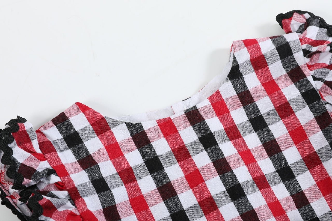 Red And Black Gingham Ruffle Bow Romper