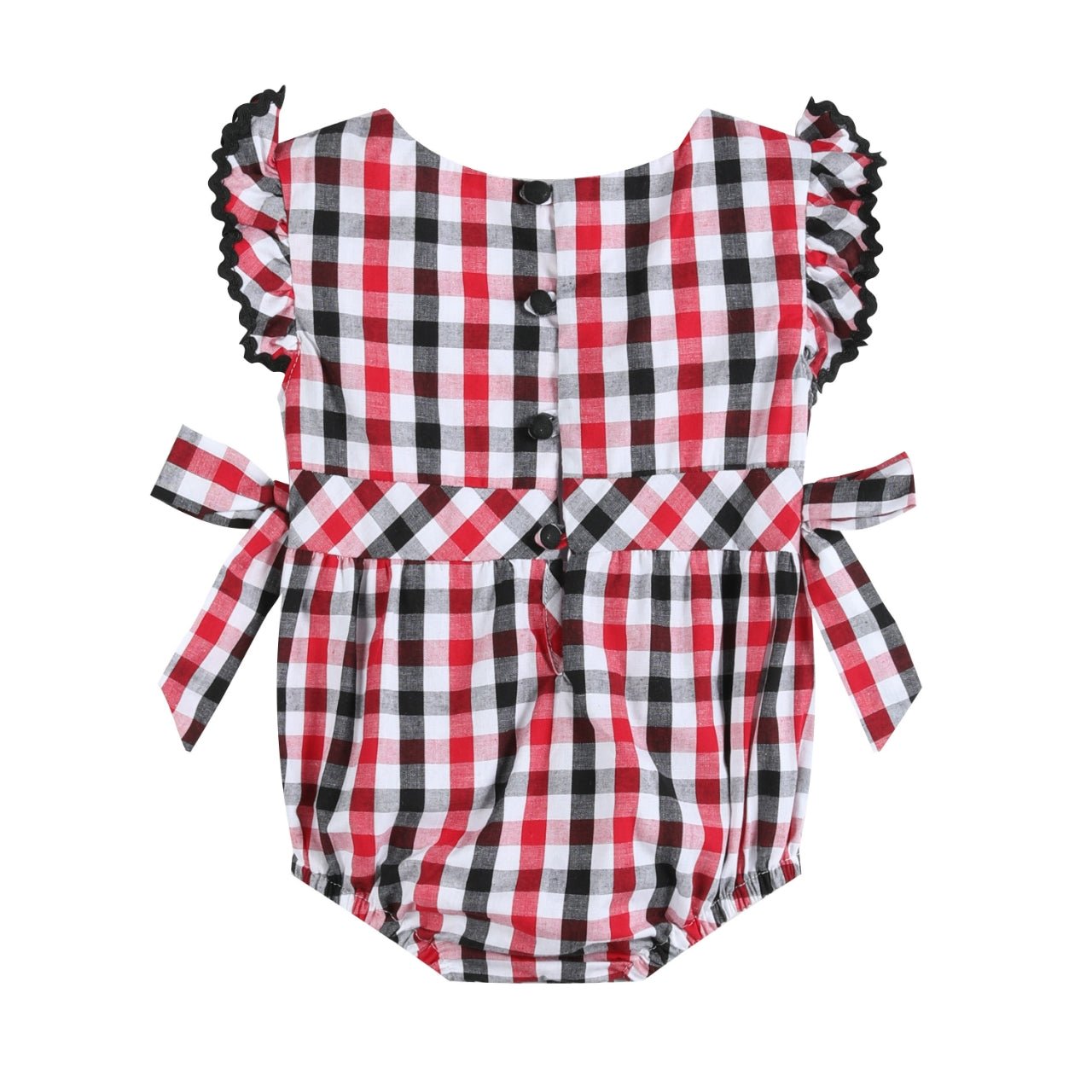 Red And Black Gingham Ruffle Bow Romper
