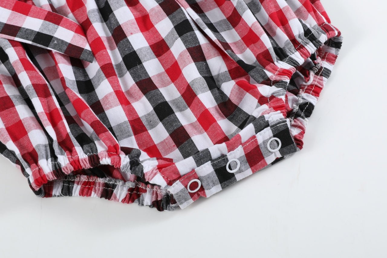 Red And Black Gingham Ruffle Bow Romper