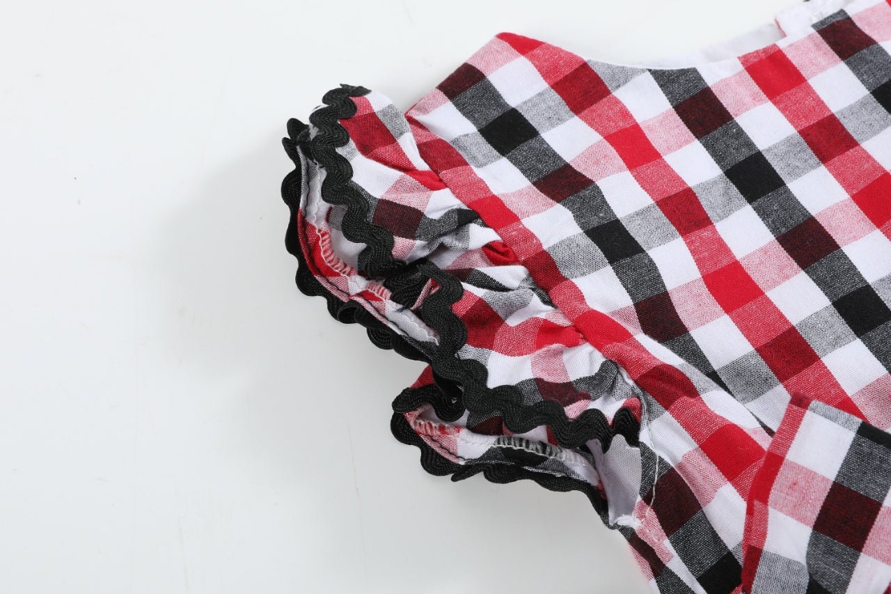 Red And Black Gingham Ruffle Bow Romper
