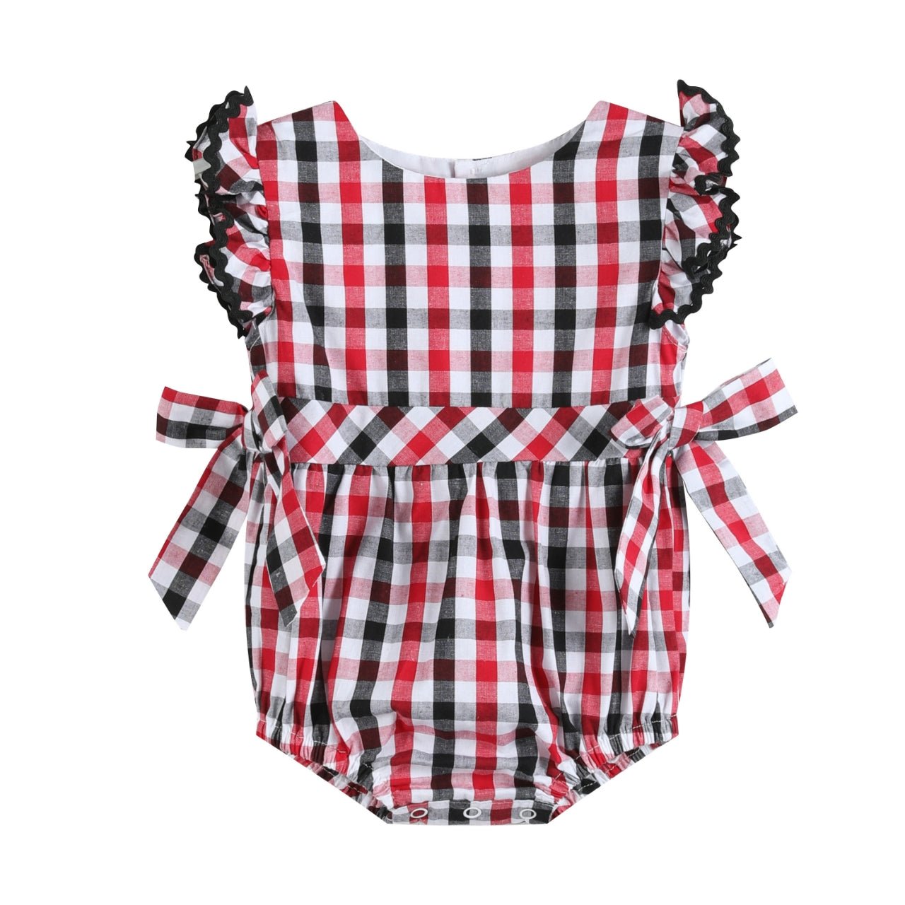 Red And Black Gingham Ruffle Bow Romper