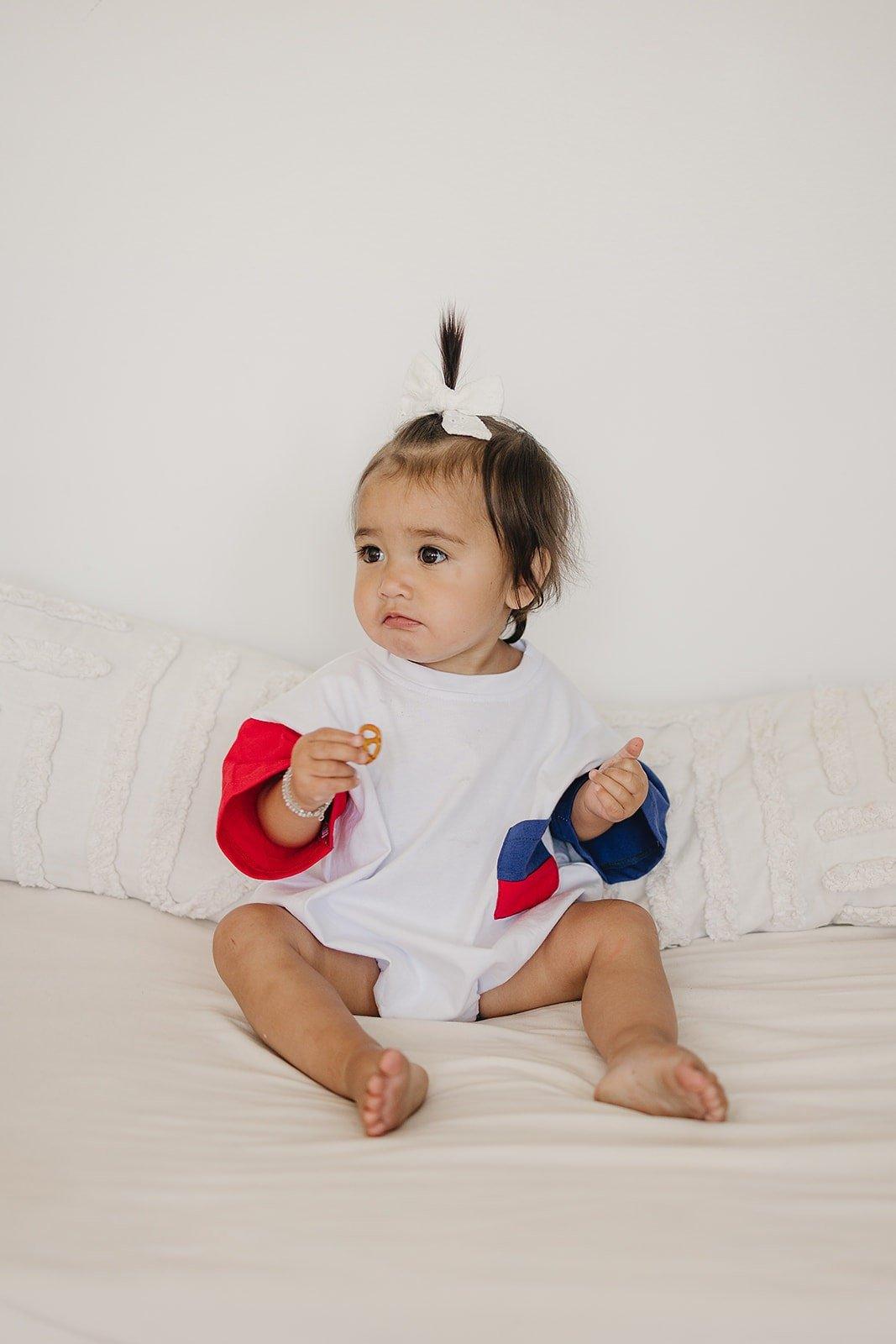 Red, White & Blue Colorblock Pocket T-shirt Romper