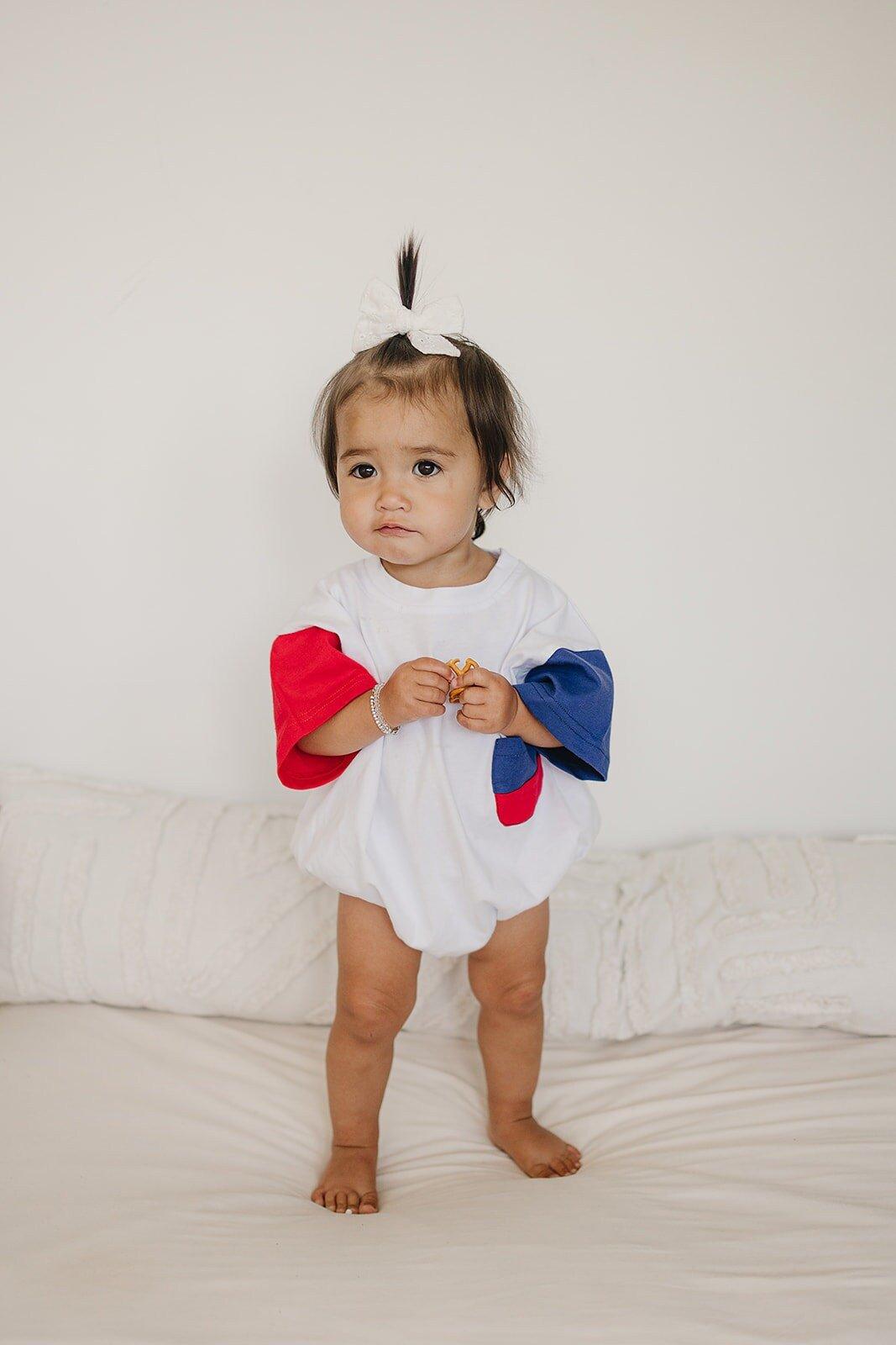 Red, White & Blue Colorblock Pocket T-shirt Romper