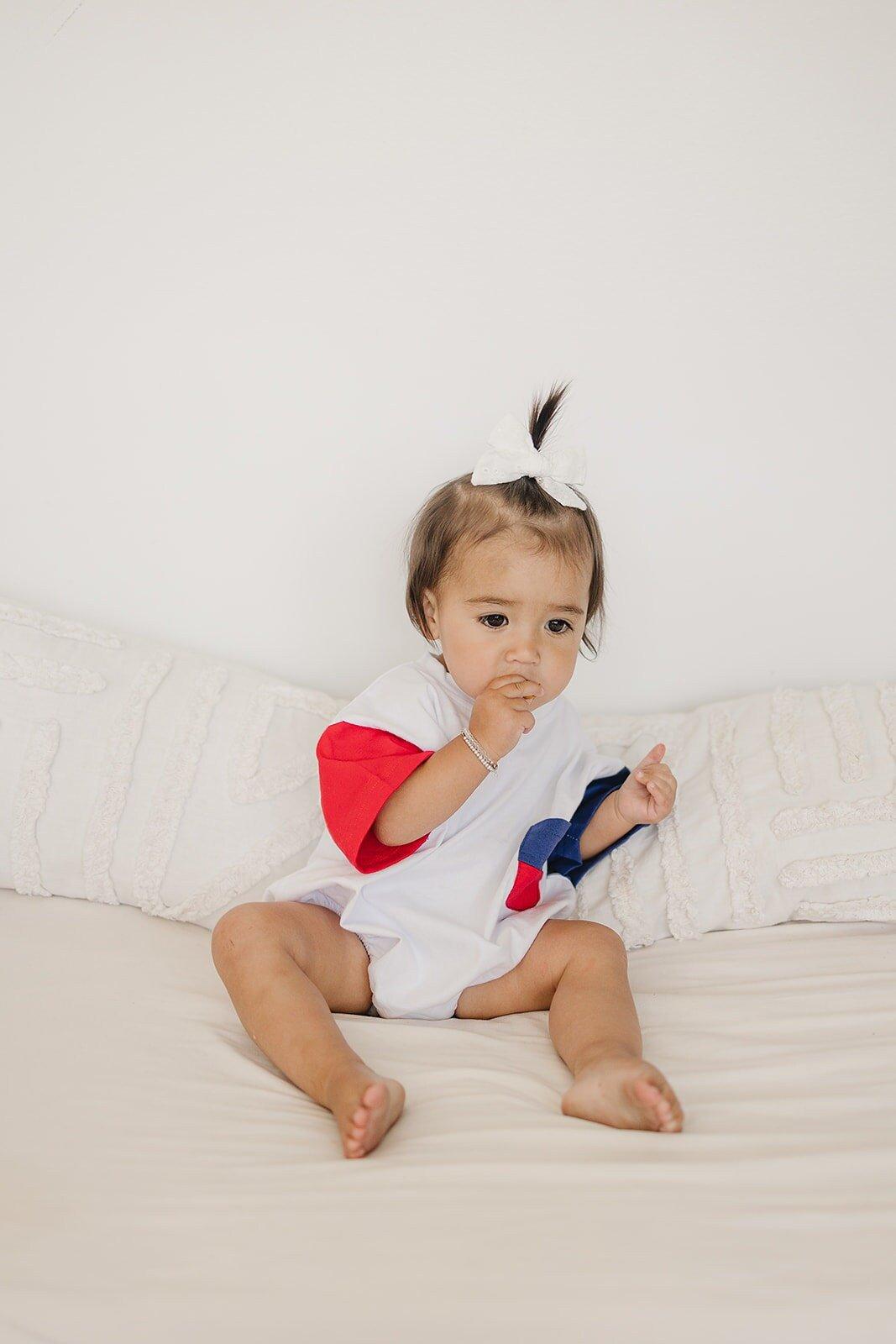 Red, White & Blue Colorblock Pocket T-shirt Romper