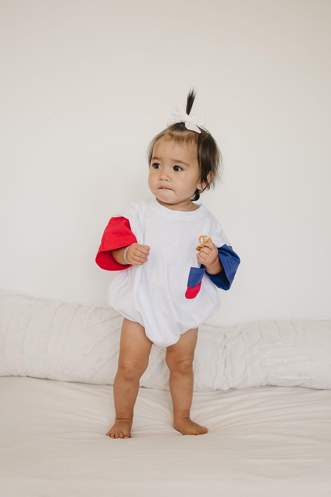 Red, White & Blue Colorblock Pocket T-shirt Romper