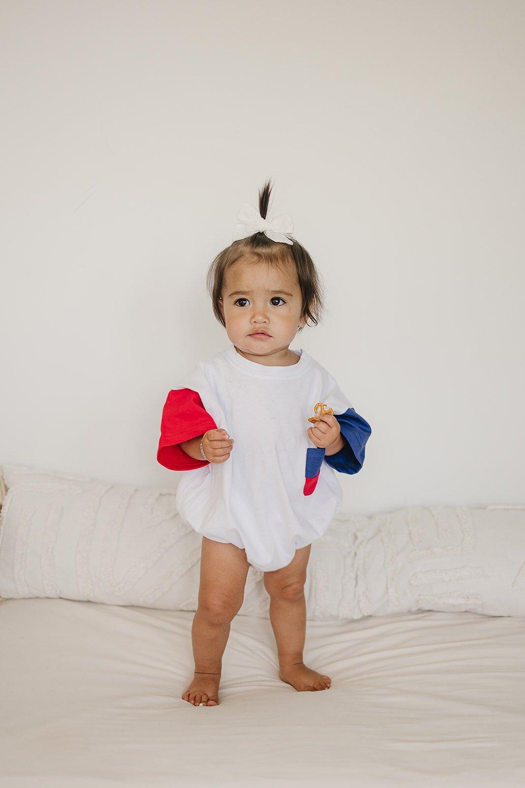 Red, White & Blue Colorblock Pocket T-shirt Romper
