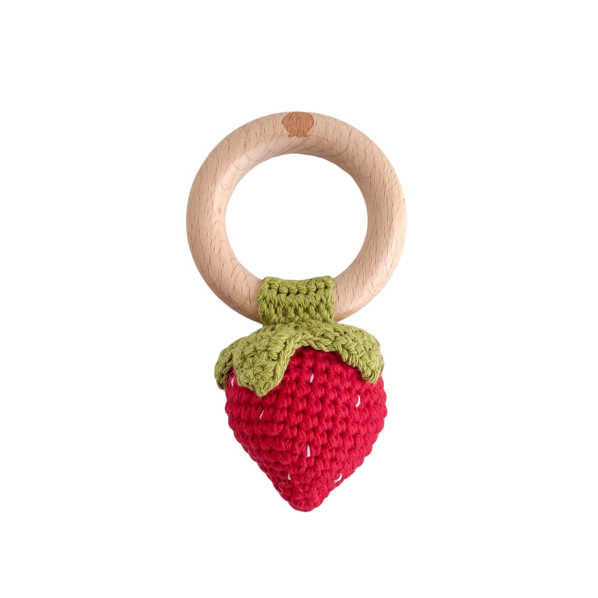 Cotton Crochet Rattle Teether Strawberry, Red