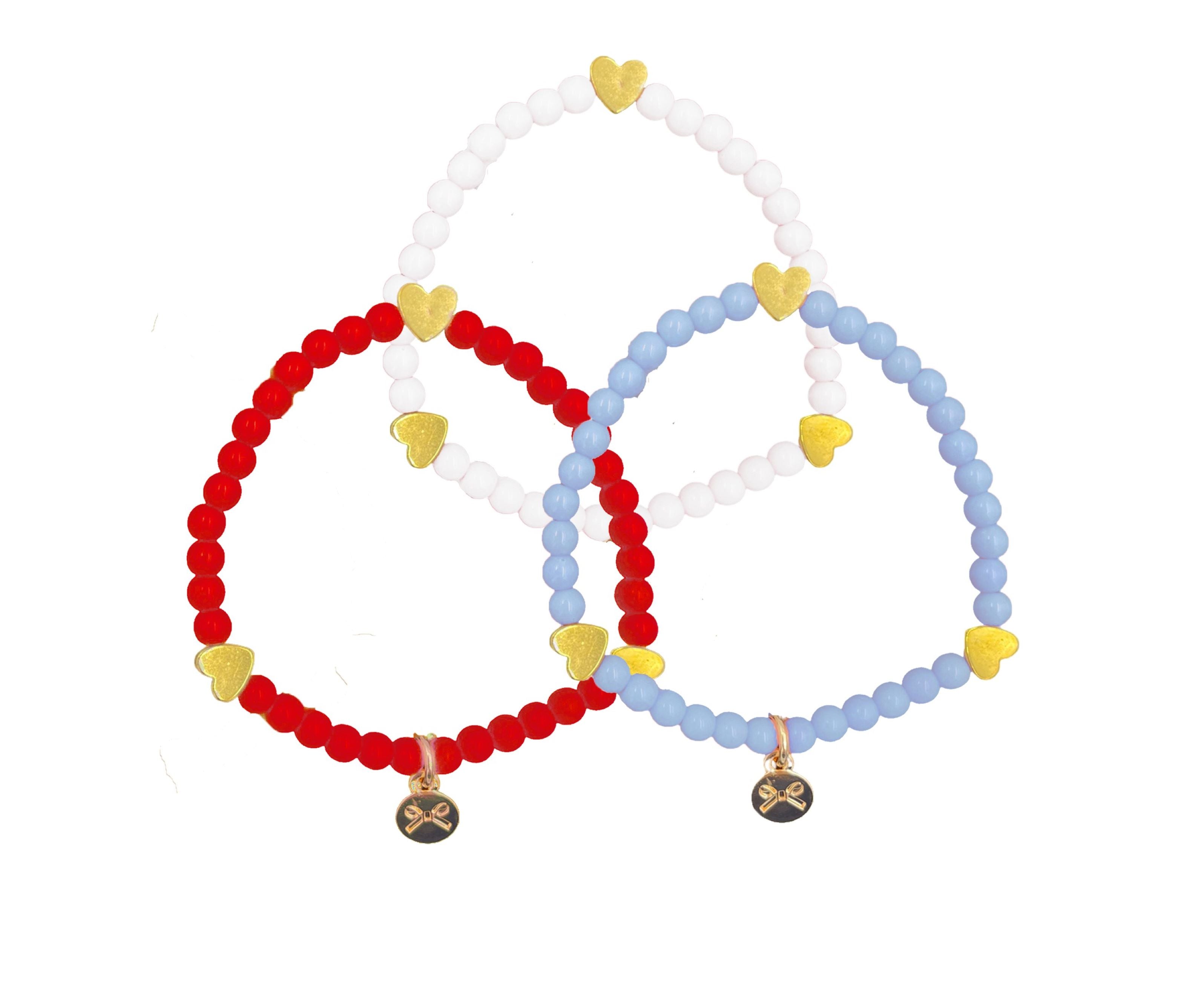 Hearts Bracelet Set In Red/White/Blue | Girls