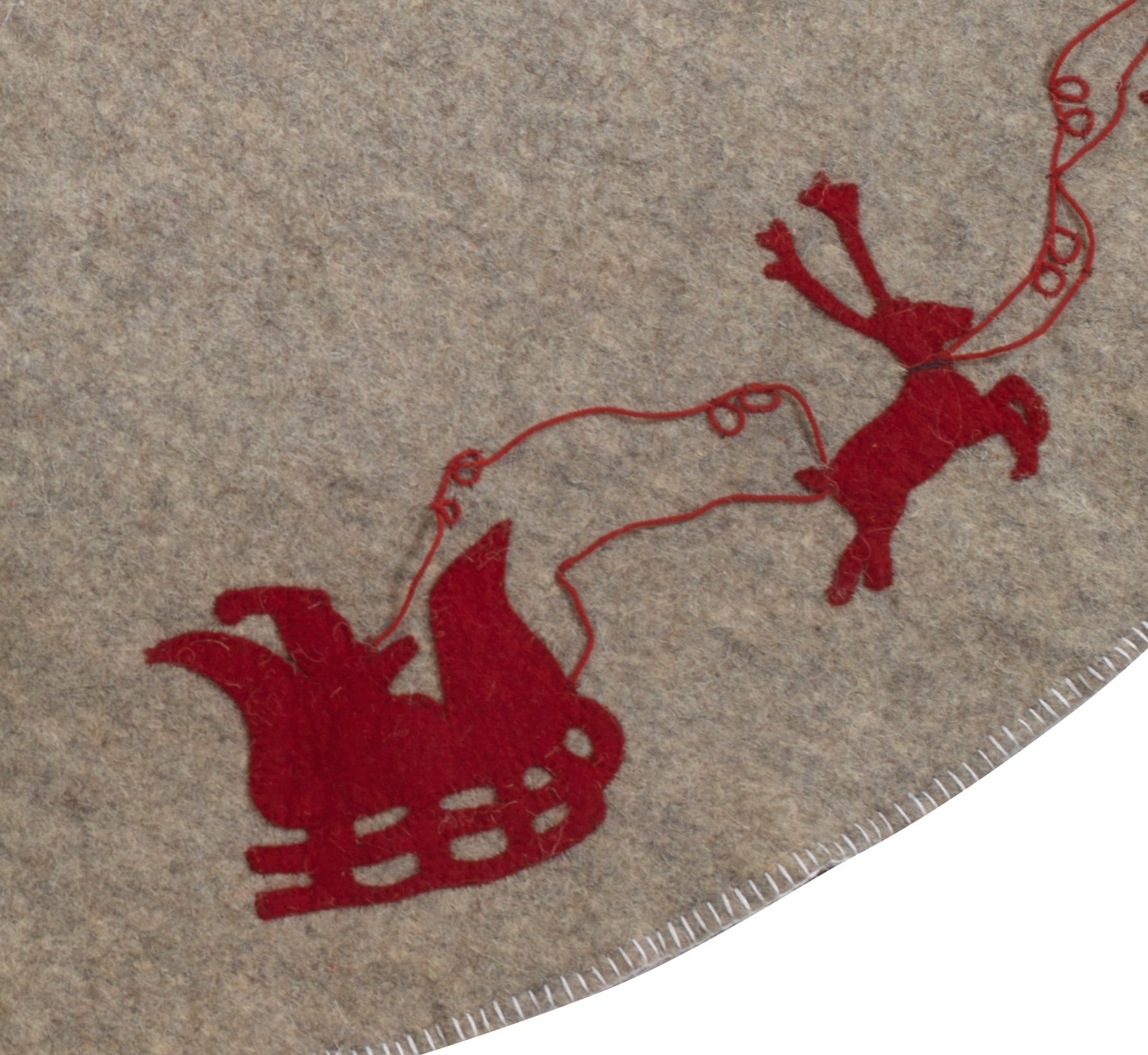 Reindeer Tree Skirt- Grey With Red Reindeer And Cream Whip Stitch-72"-