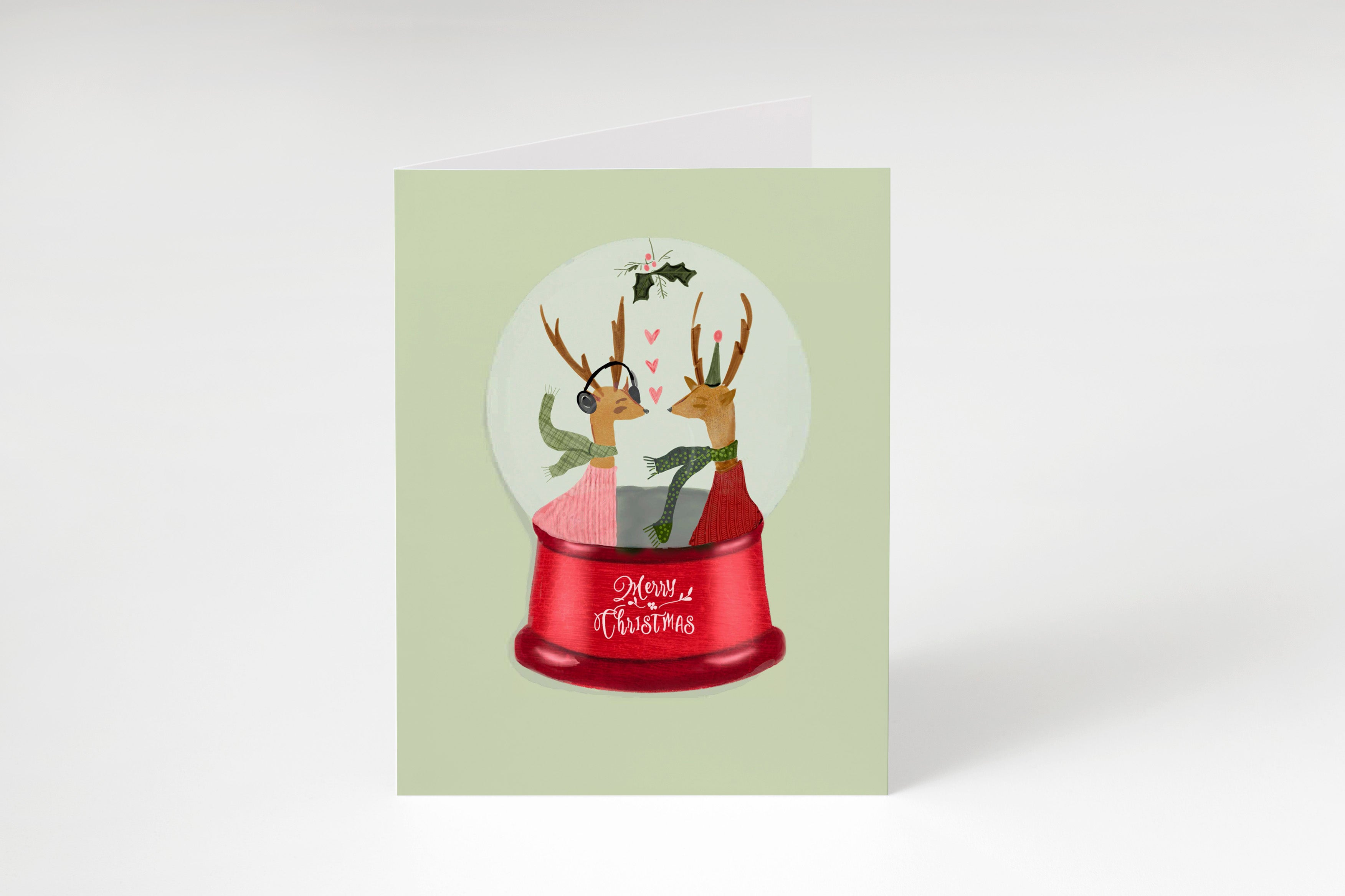 Reindeer Snow Globe Christmas Card – Whimsical Holiday Card