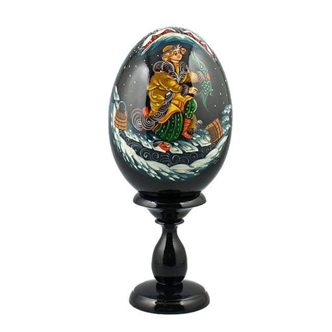 Ivanushka With Pike Fairy Tale Collectible Wooden Easter Egg 6.25 Inches