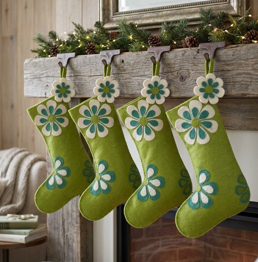Retro Flower Power Hand Felted Wool Christmas Stocking Arcadia Home