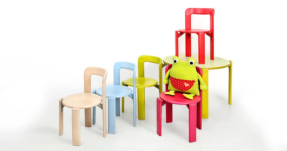 Rey Junior kids table and stacking chairs by Dietiker in five colors