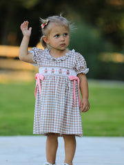 Christmas Vintage-style Plaid Dress With Embroidered Gingerbread And Bows