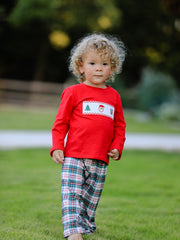Christmas Plaid Smocking Embroidered Boys Set