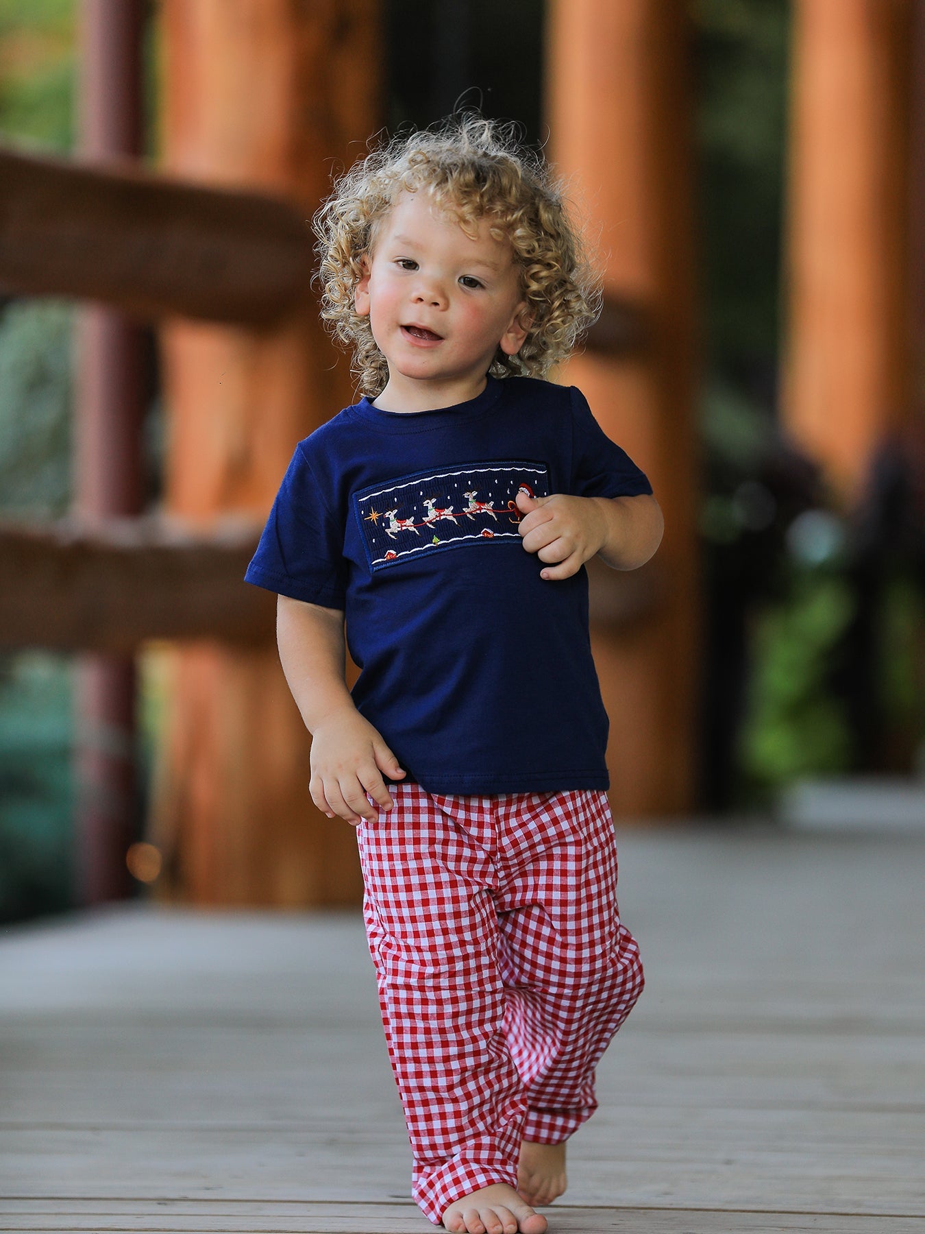 Christmas Holiday Celebration Boys Set: Navy With Santa Sleigh