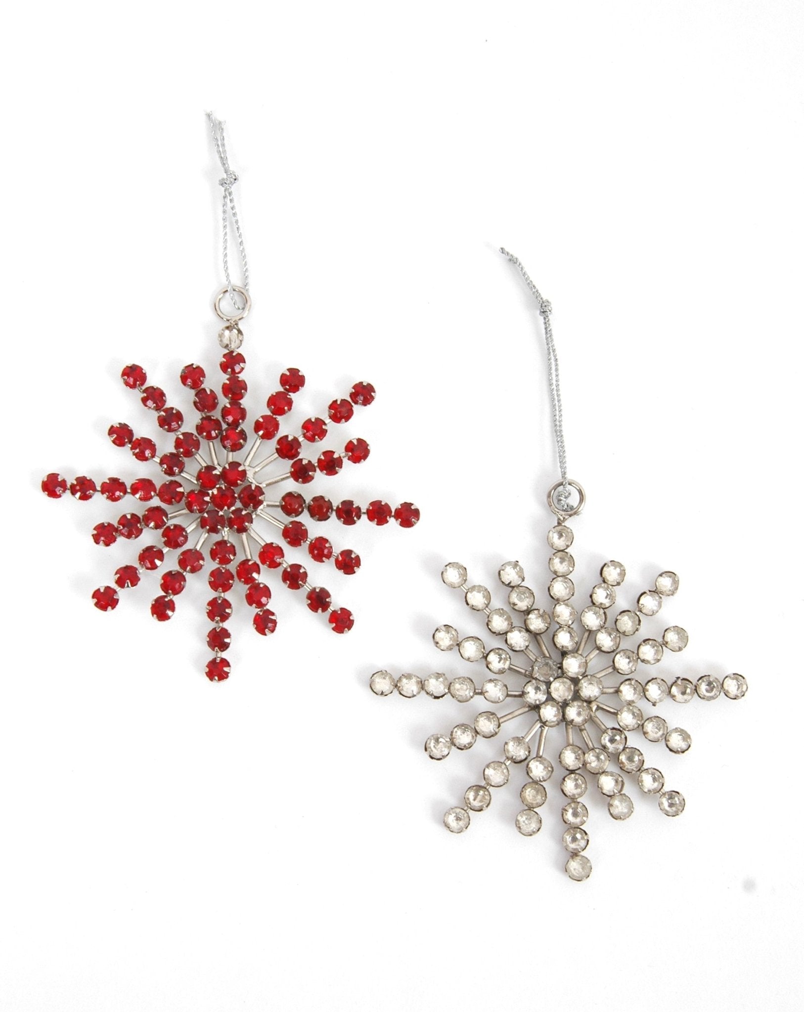Handmade Rhinestone Starburst Christmas Ornaments- Set Of 2