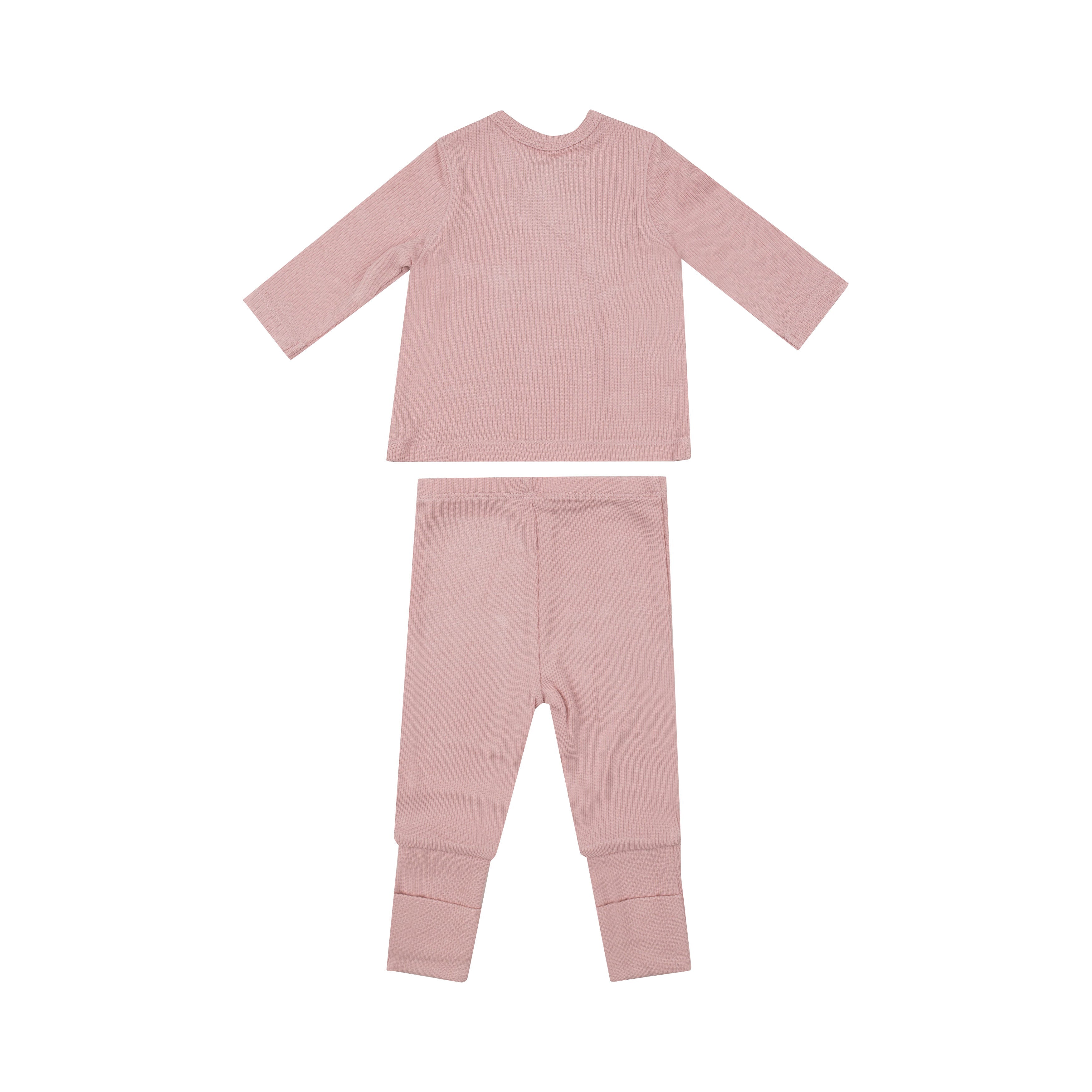 Rib Tmh Set With Roll Over Cuff Pant - Silver Pink Solid