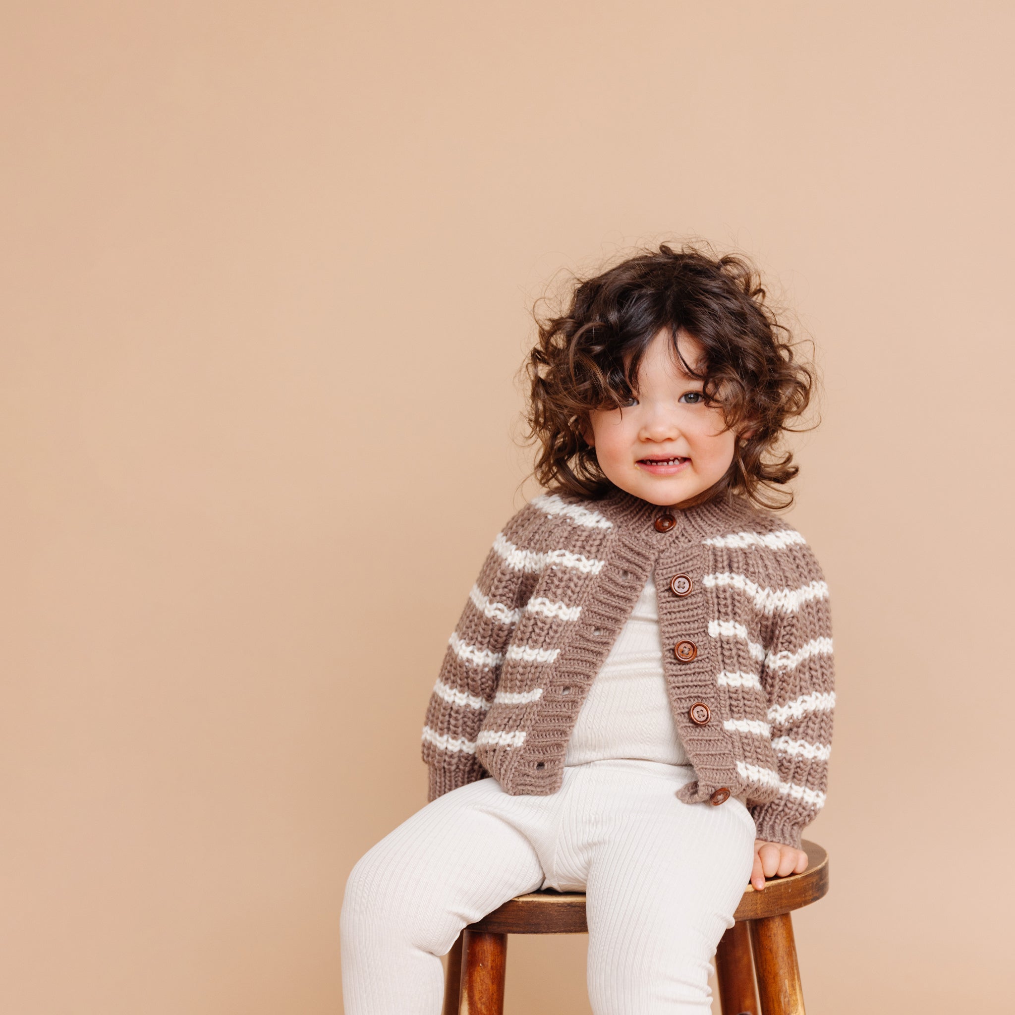 Rib Knit Stripe Cardigan, Tan