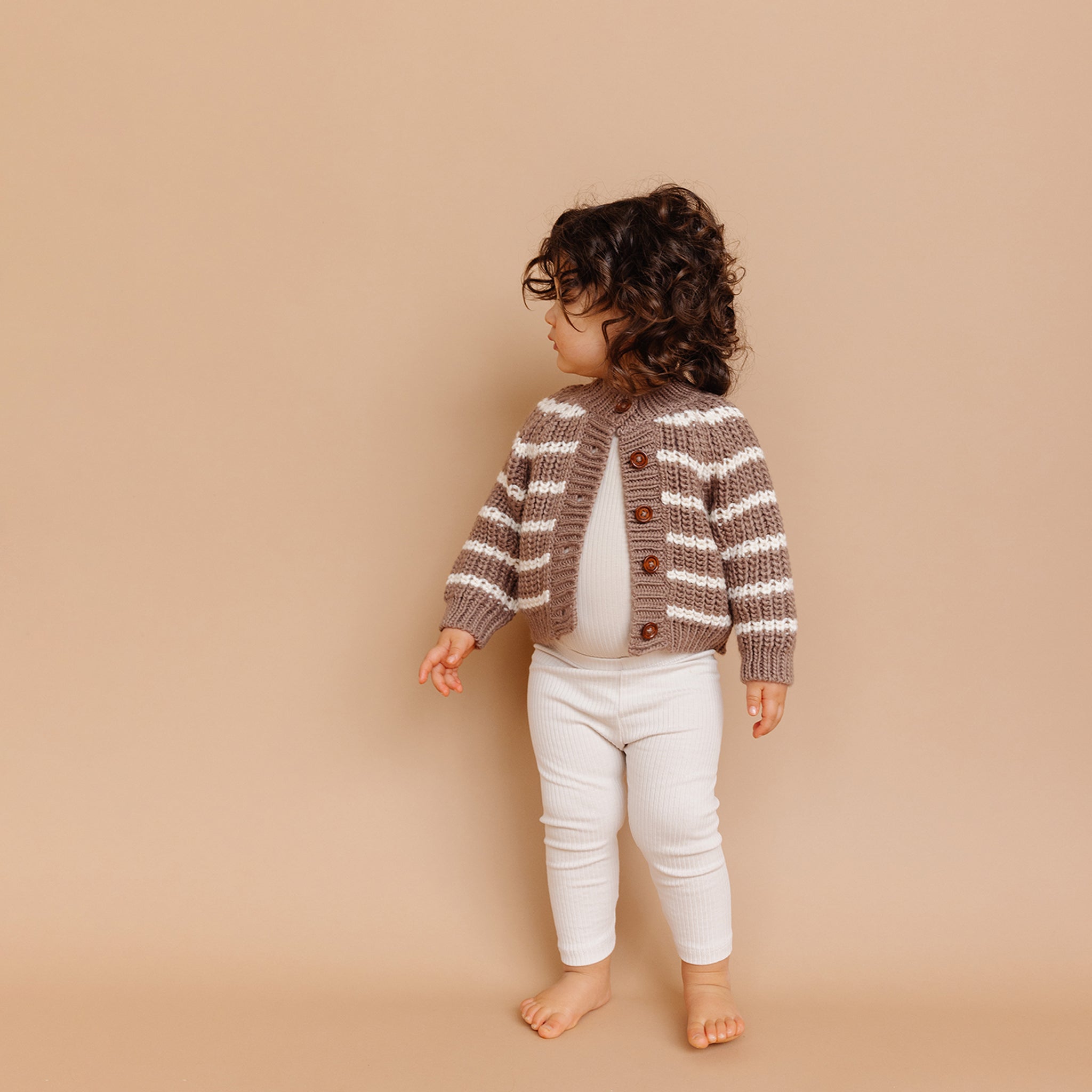 Rib Knit Stripe Cardigan, Tan