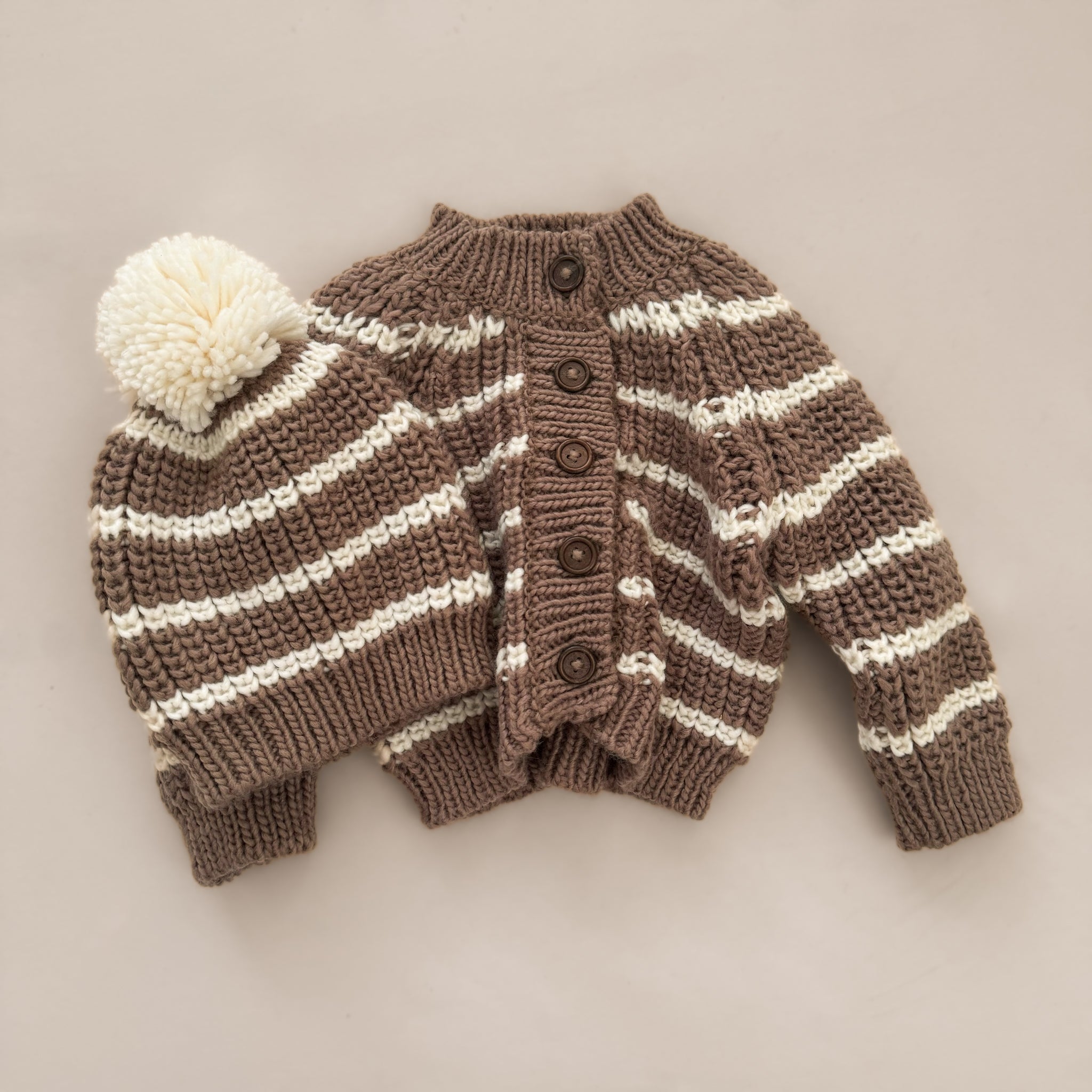 Rib Knit Stripe Cardigan, Tan