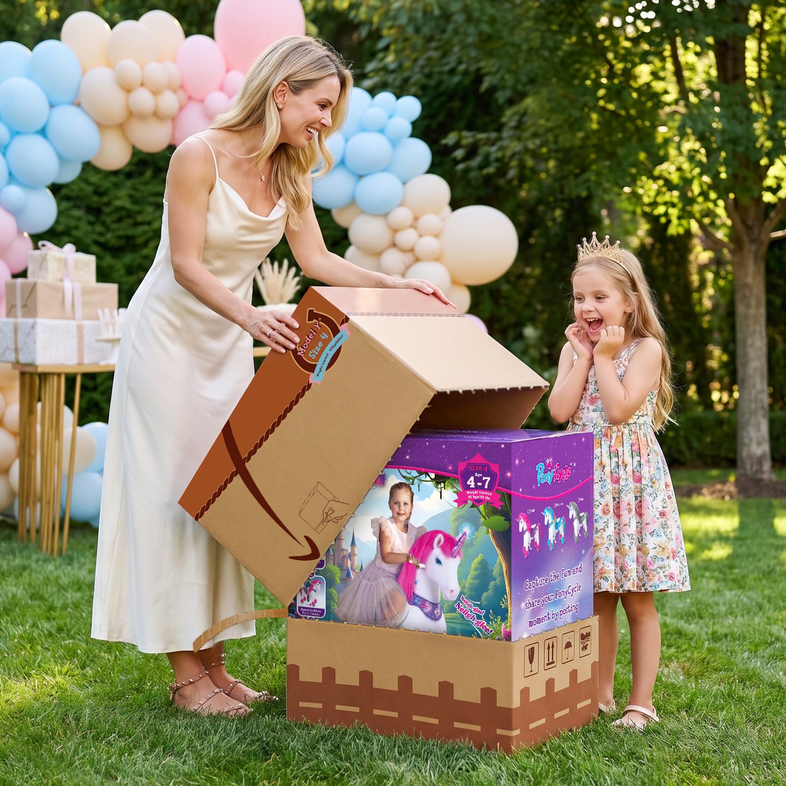 Model Y Rainbow Unicorn Rideable Toy For Age 4-7