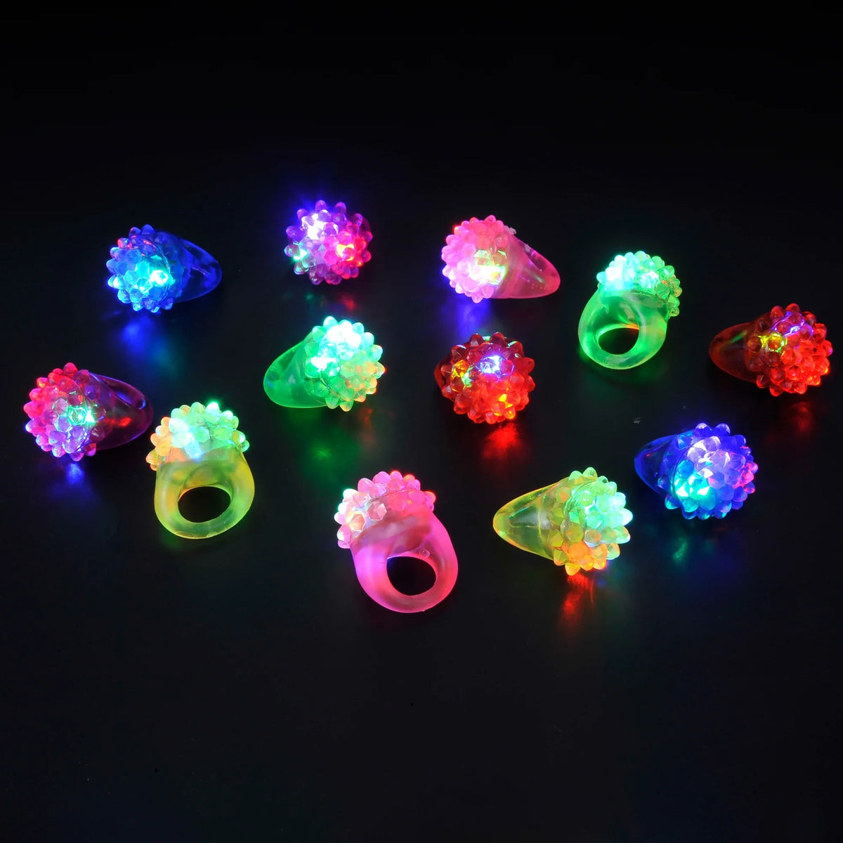 Led Light Up Jelly Rubber Rings Pack Of 5 Squishy Rings For Parties, Events, Or Rewards.