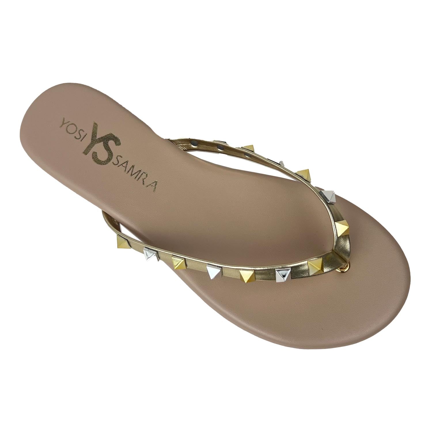 Rivington Stud Flip Flop In Beige Metallic