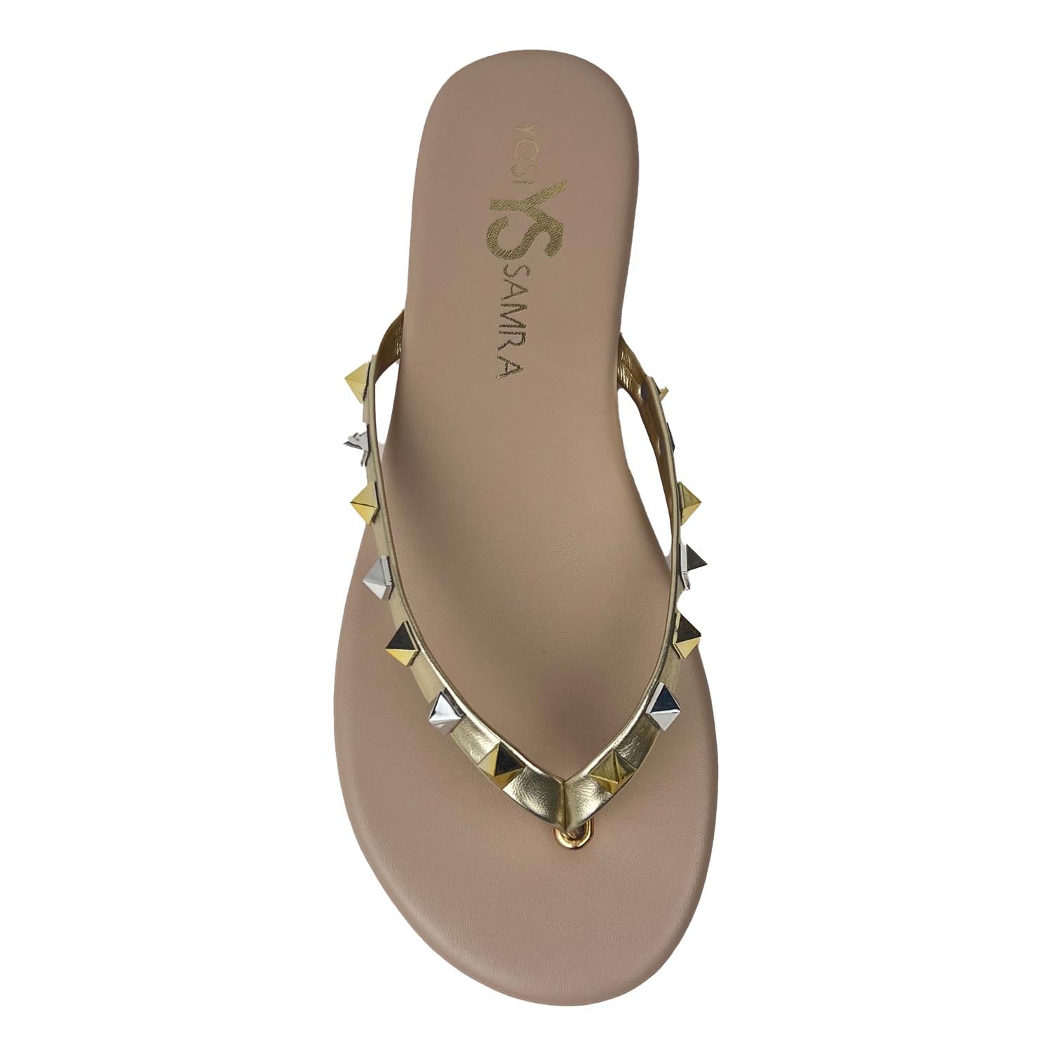 Rivington Stud Flip Flop In Beige Metallic