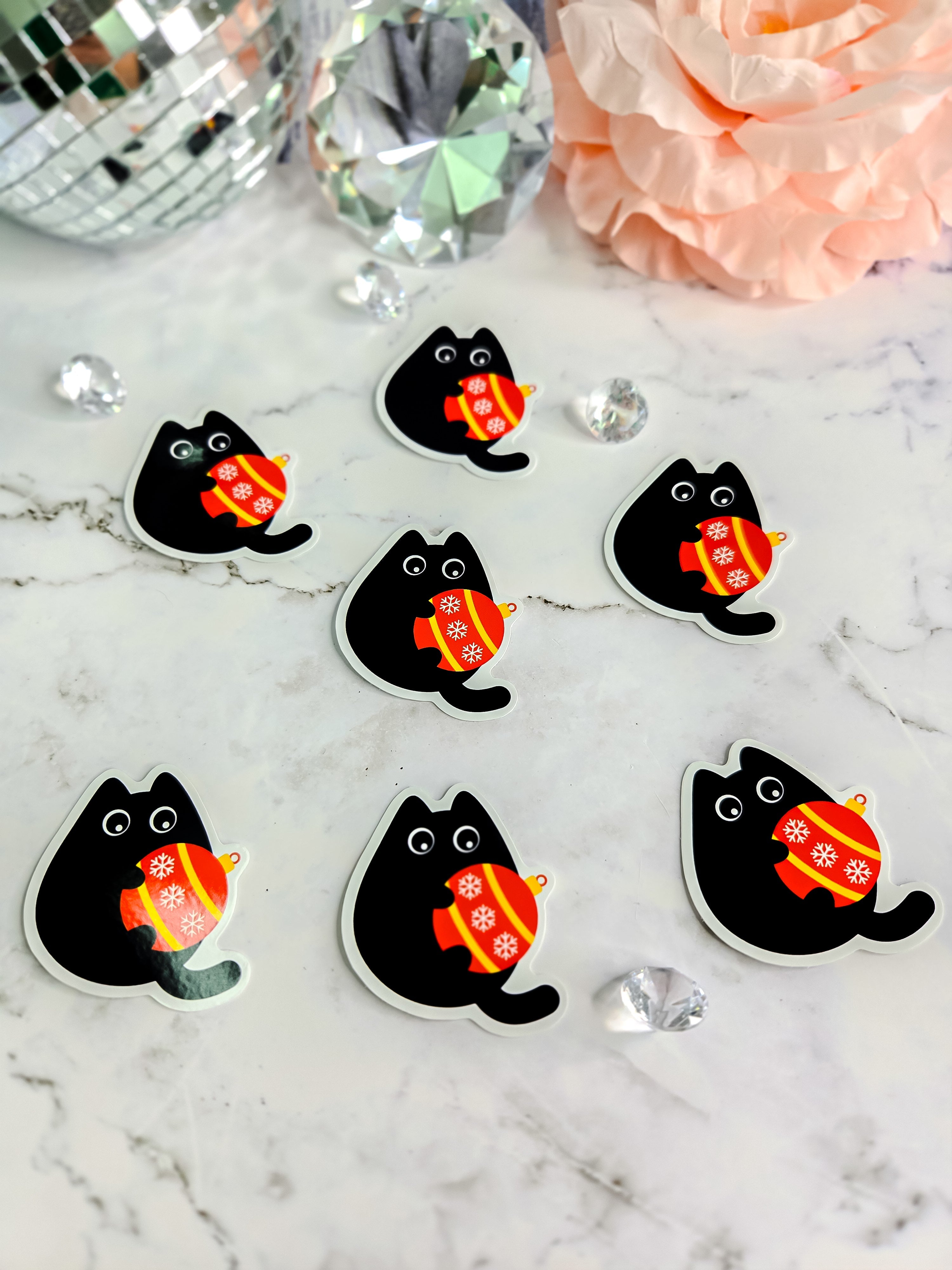 Kitty Loves Christmas Ornaments Sticker