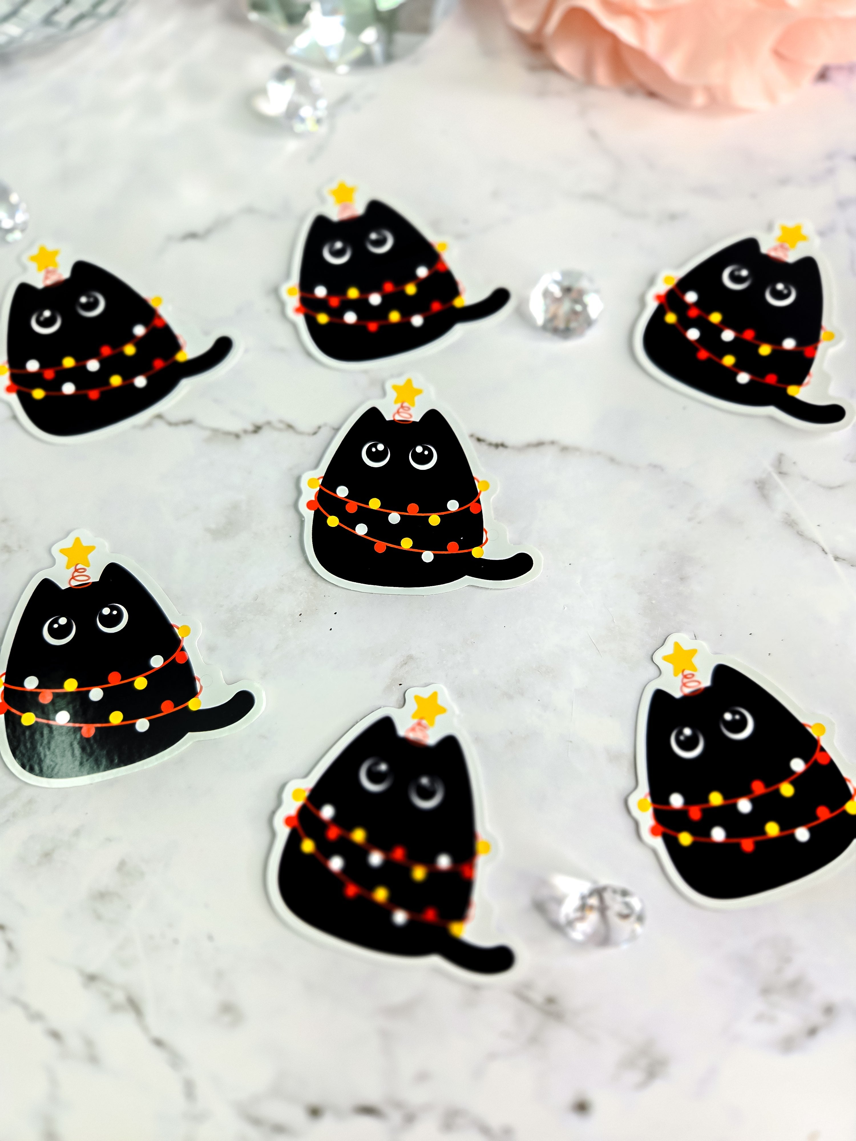 Kitty Loves Christmas Lights Sticker