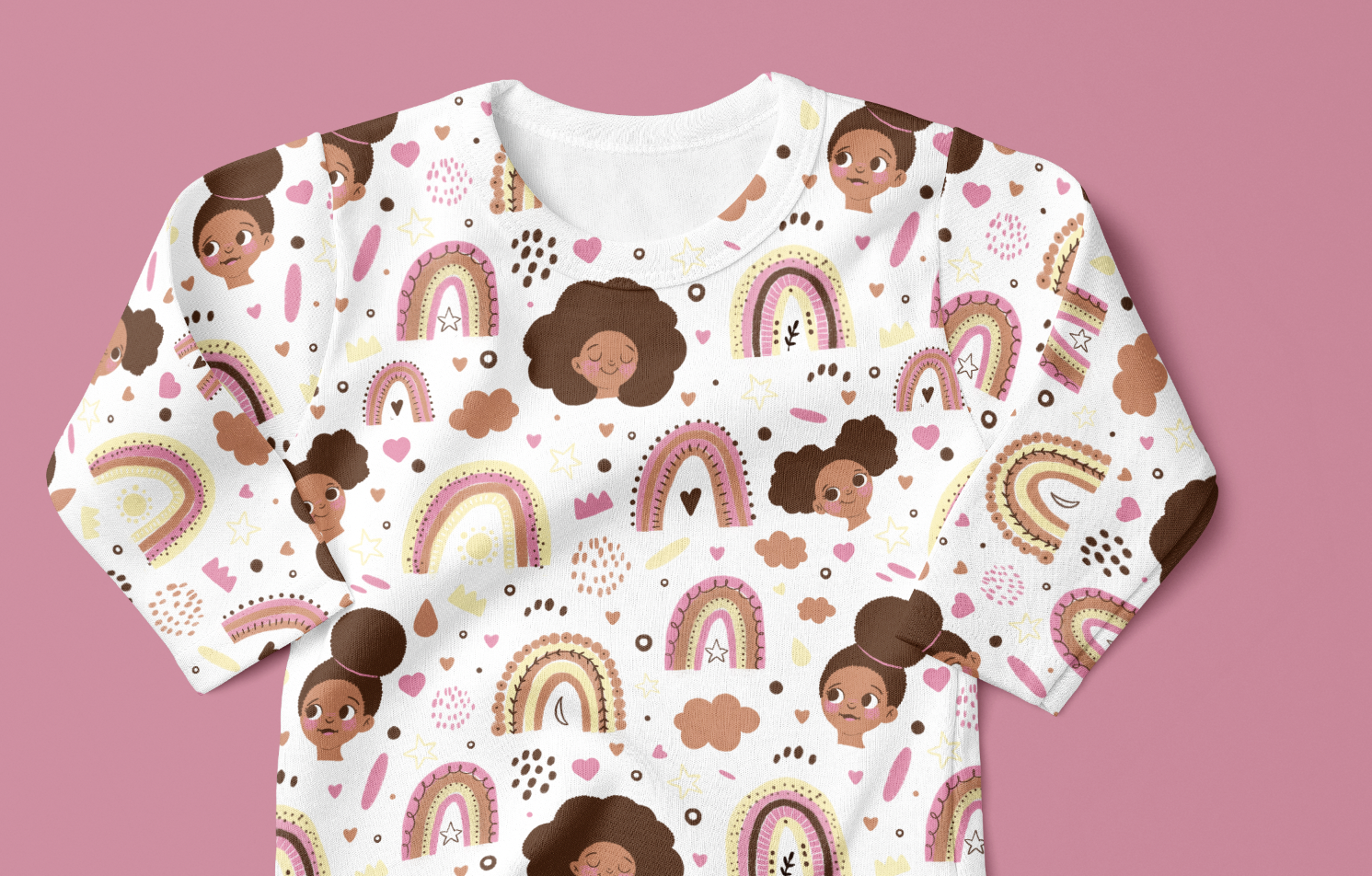 Afros And Rainbows Boho Snug Fit Pajamas Set Girls Toddler Size 4t - 12