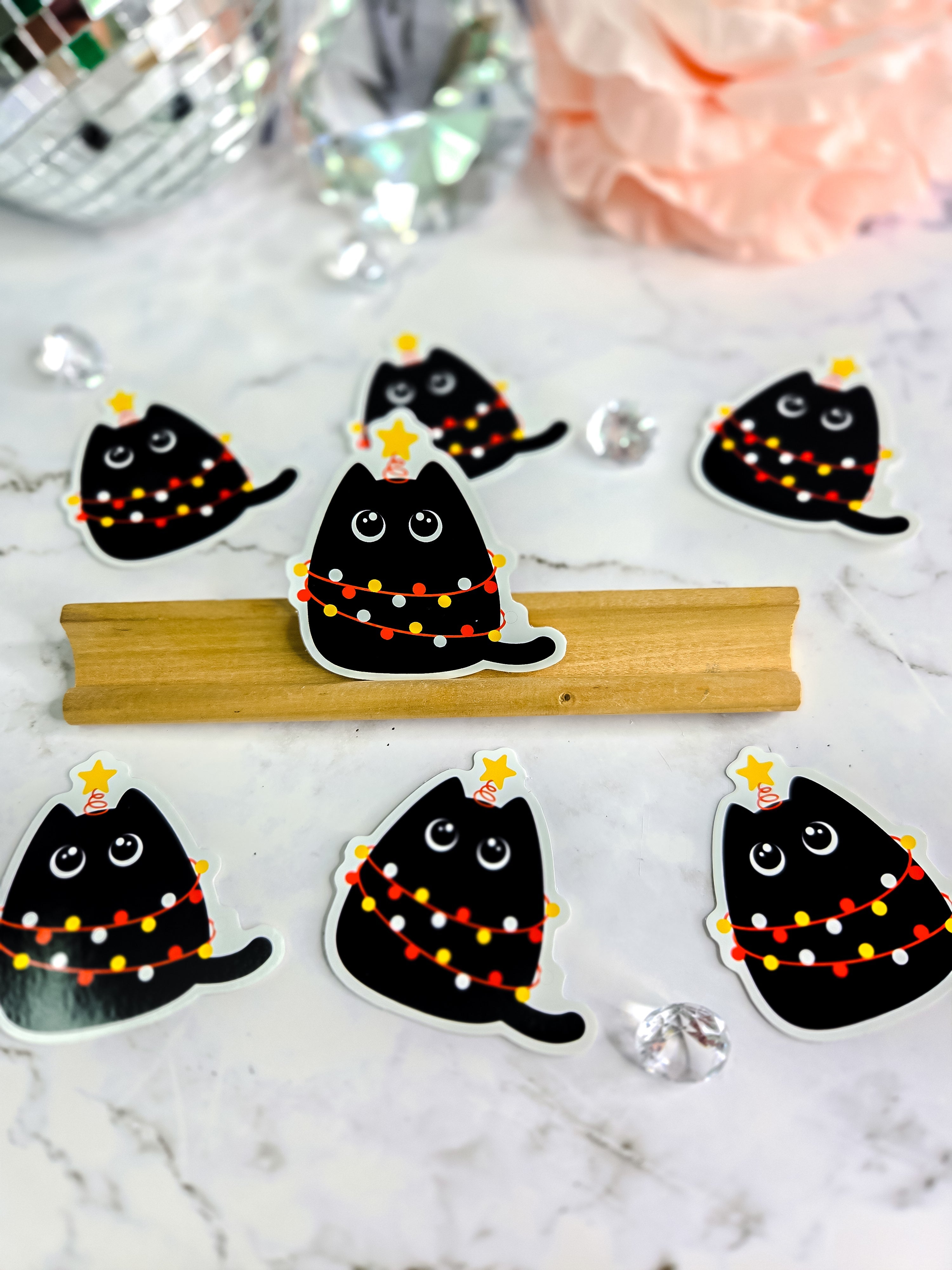 Kitty Loves Christmas Lights Sticker