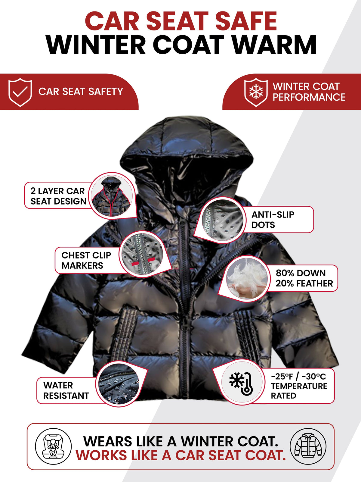 Car Seat Coat | The Road Coat Down - Black