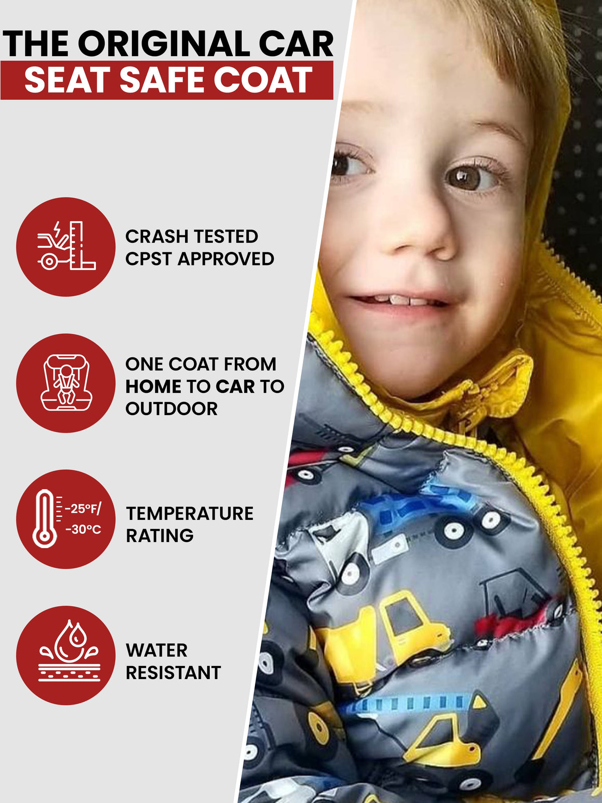 Car Seat Coat | The Road Coat Down - Construction Print