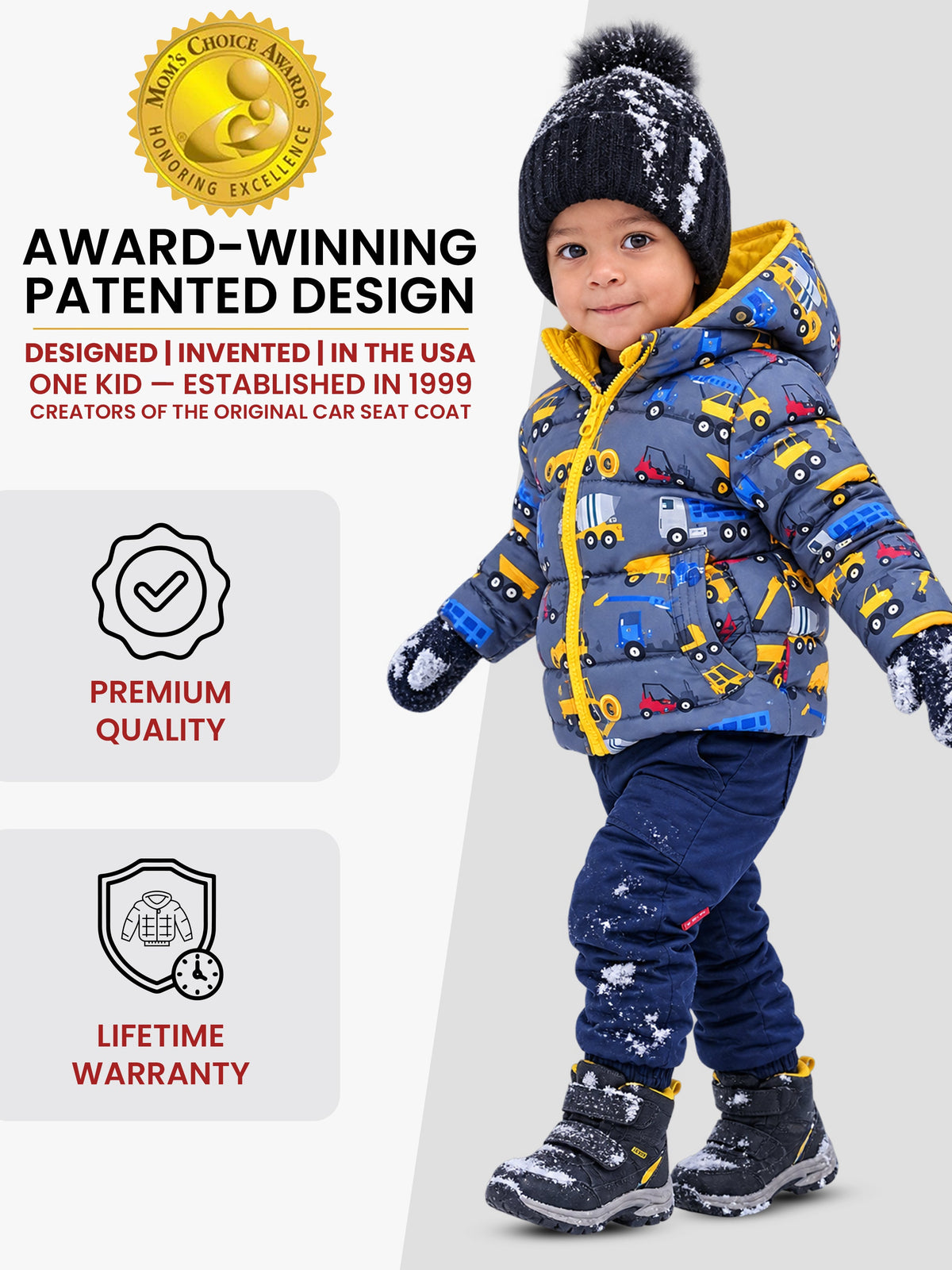 Car Seat Coat | The Road Coat Down - Construction Print