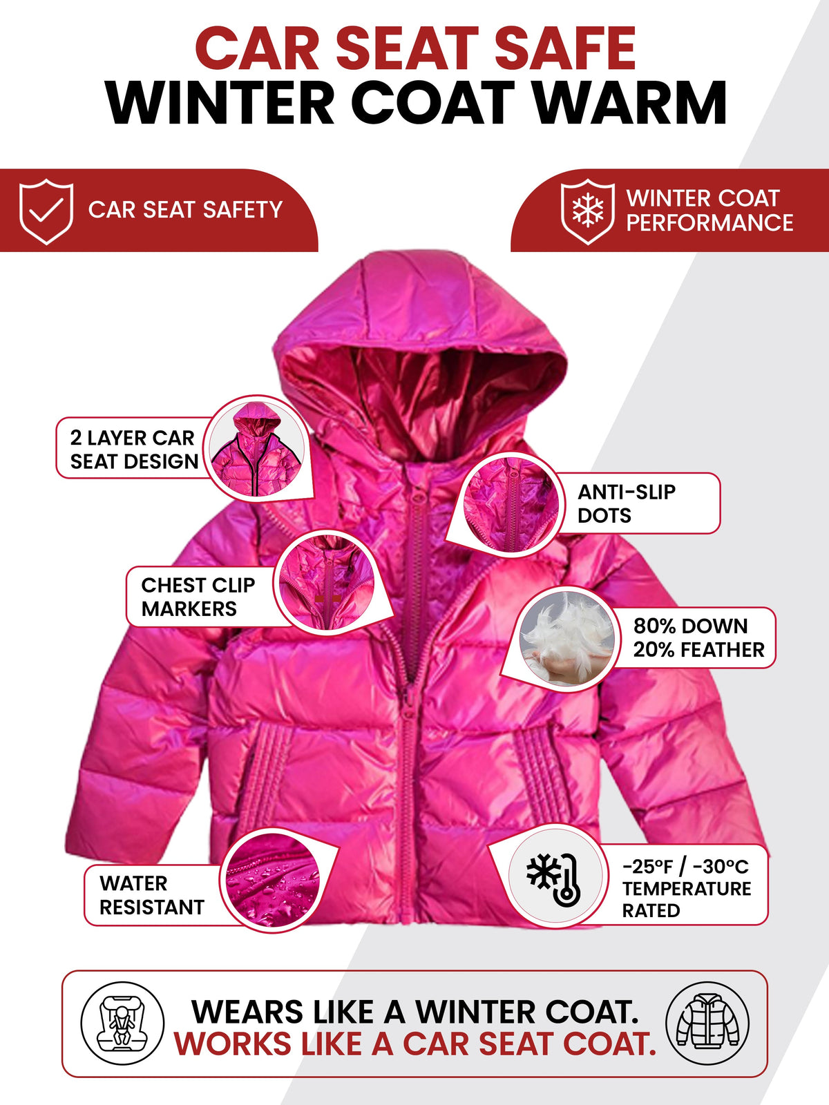 Car Seat Coat | The Road Coat Down - Fuchsia