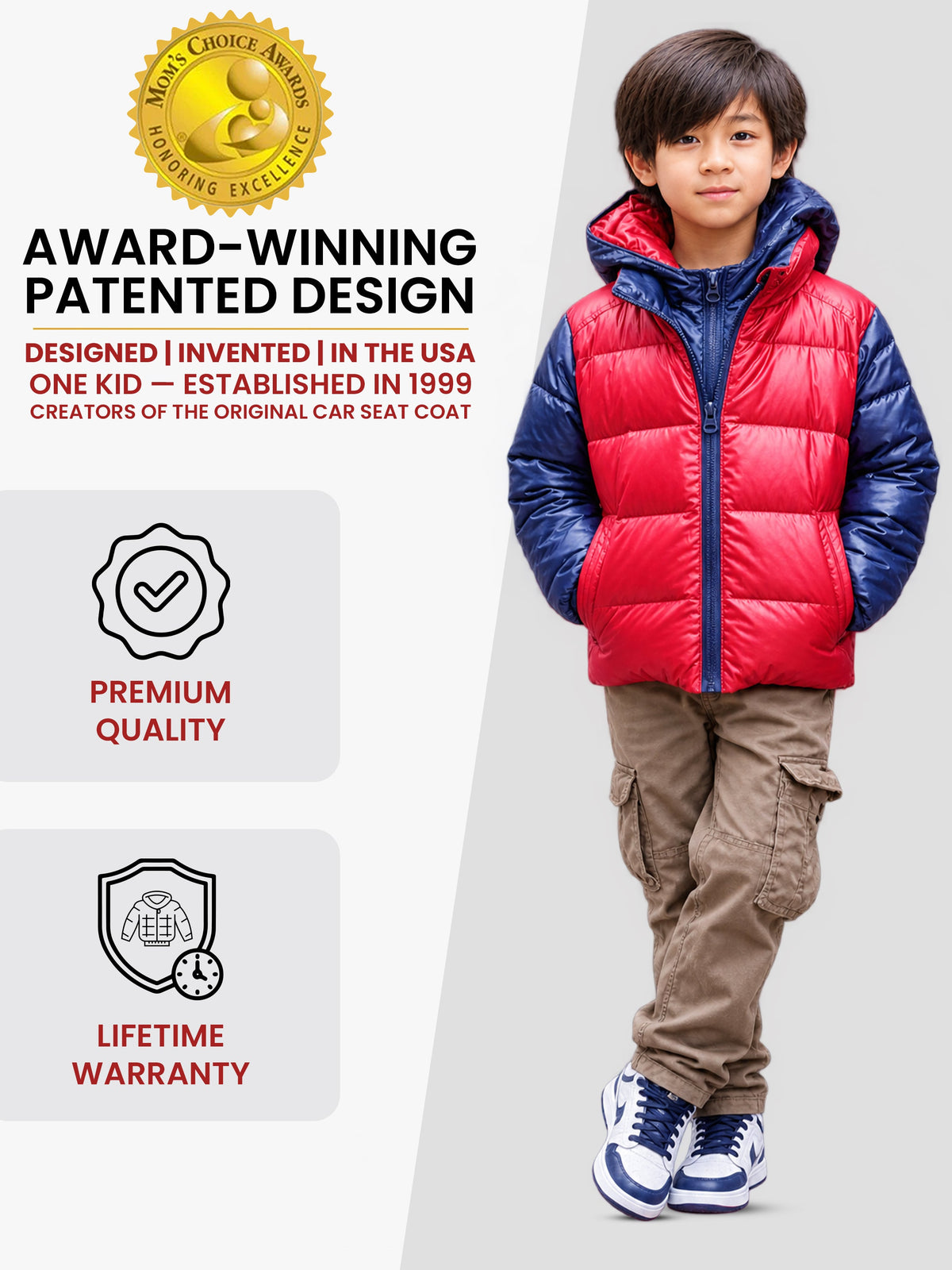 Car Seat Coat | The Road Coat Down - Navy/red