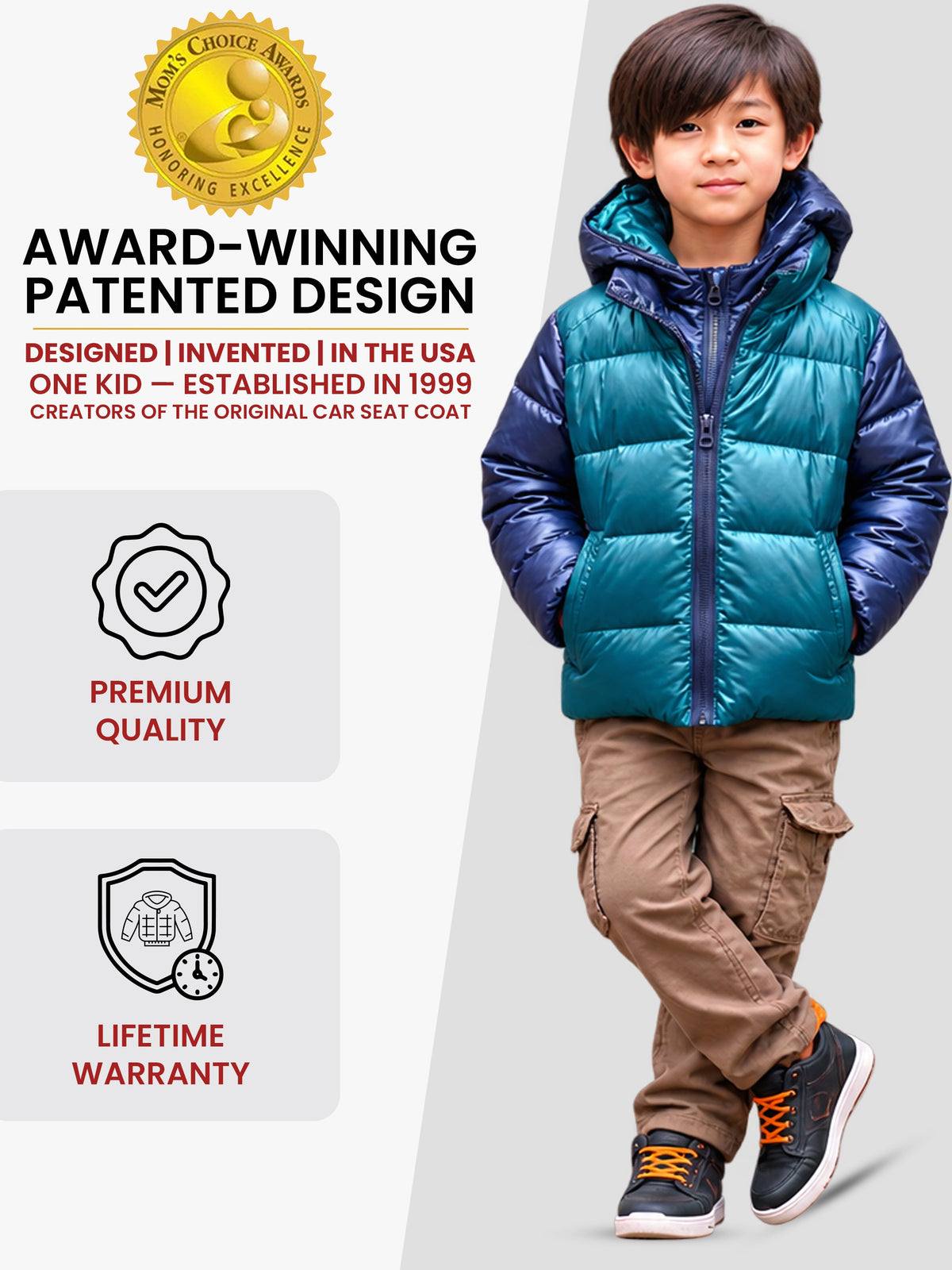 Car Seat Coat | The Road Coat Down - Navy/teal