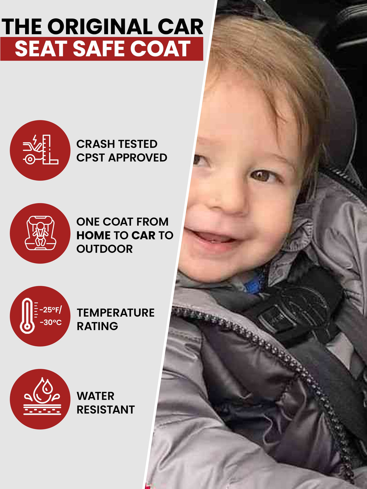 Car Seat Coat | The Road Coat Down - Platinum/black