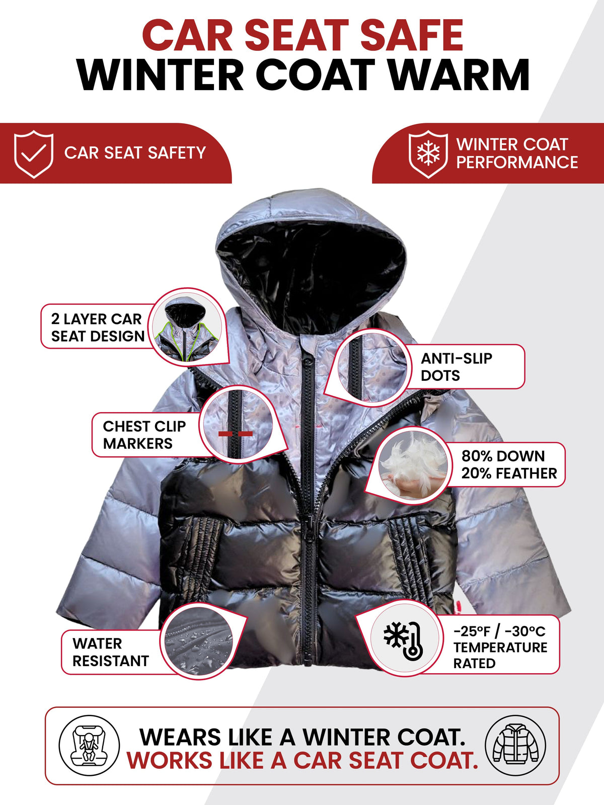 Car Seat Coat | The Road Coat Down - Platinum/black