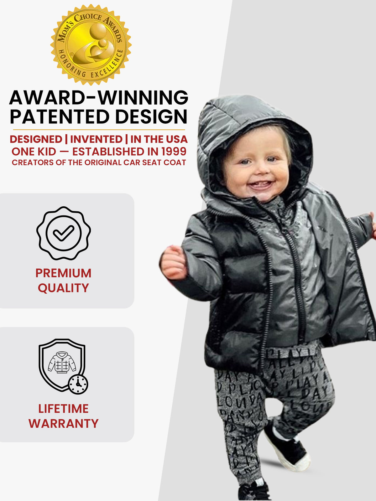 Car Seat Coat | The Road Coat Down - Platinum/black