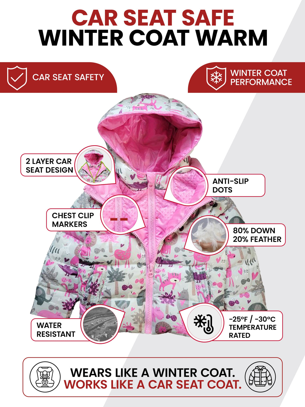 Car Seat Coat | The Road Coat Down - Safari Print