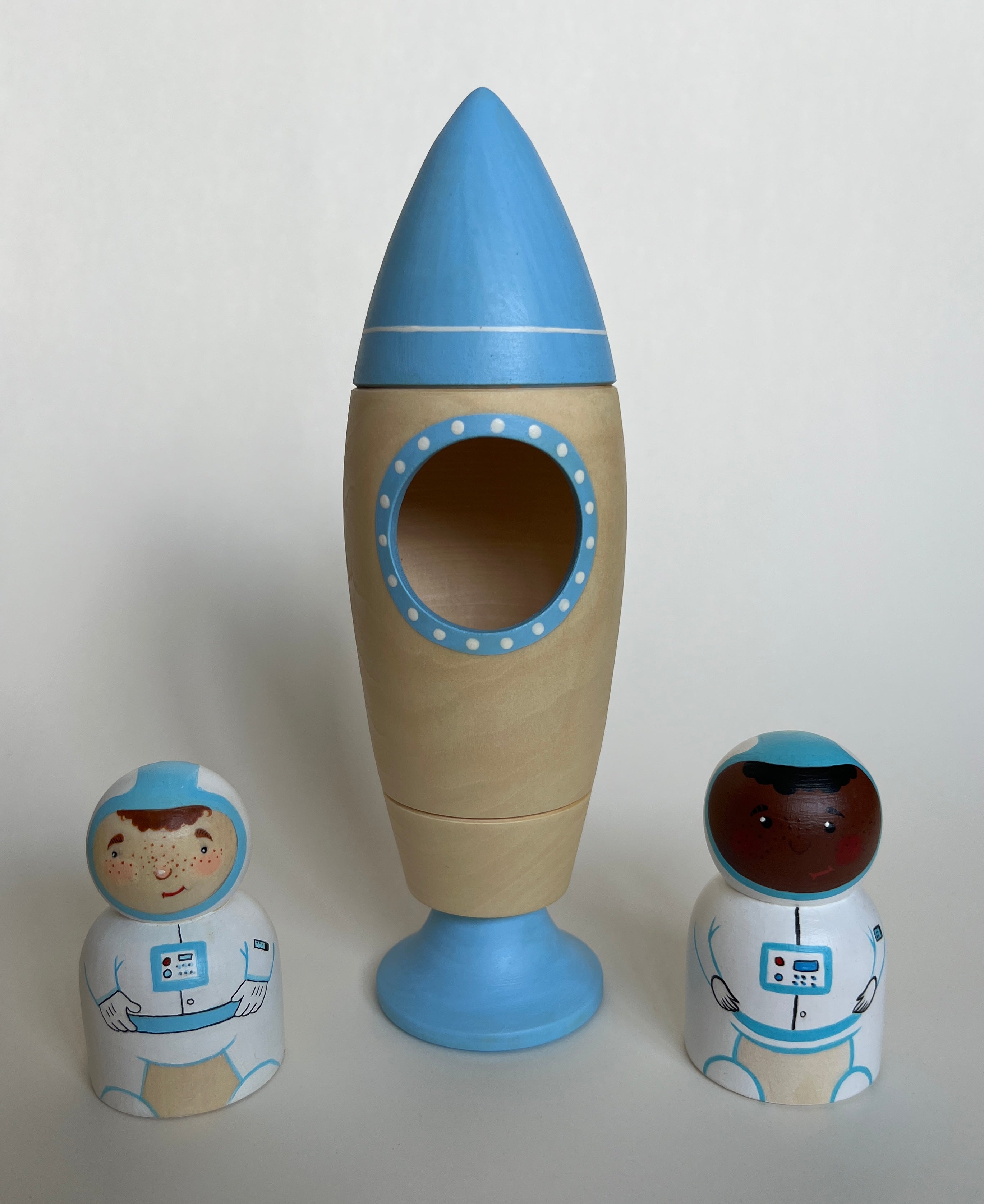 Wooden Rocket Ship Toy With Astronaut