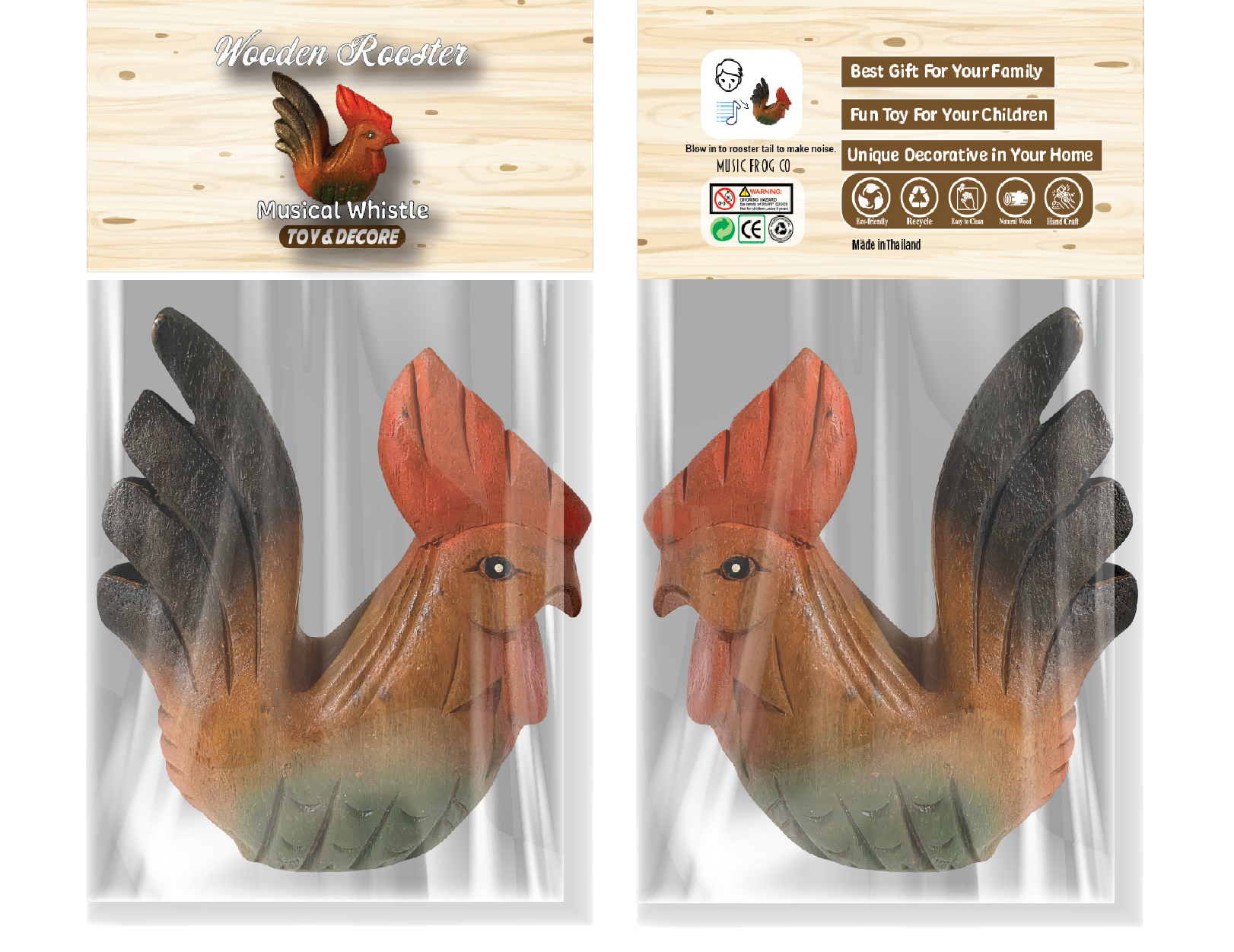 Painted Wooden Musical Whistle Rooster Instrument