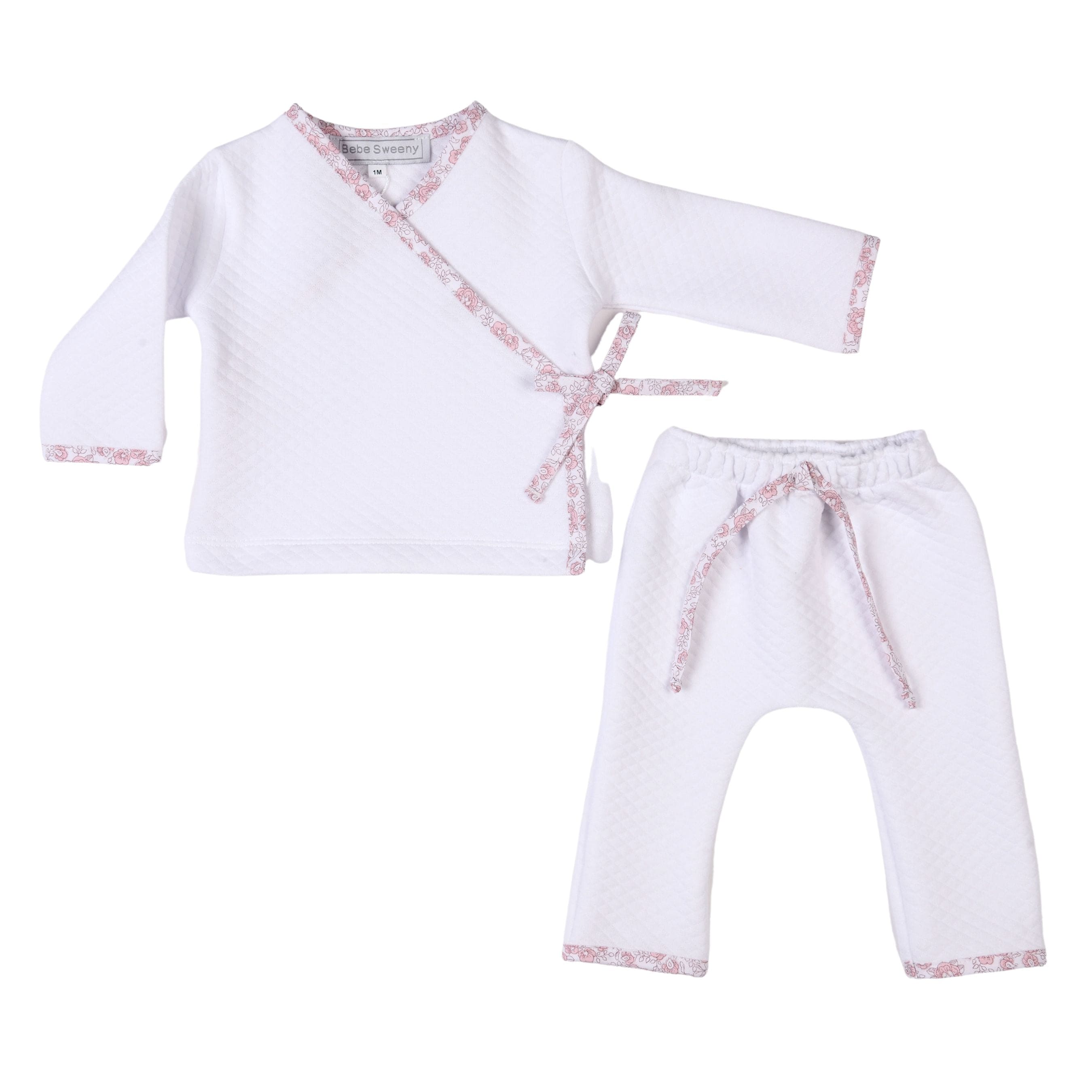 Rose Sweet | Girls White Floral Quilted Cotton Trousers Set