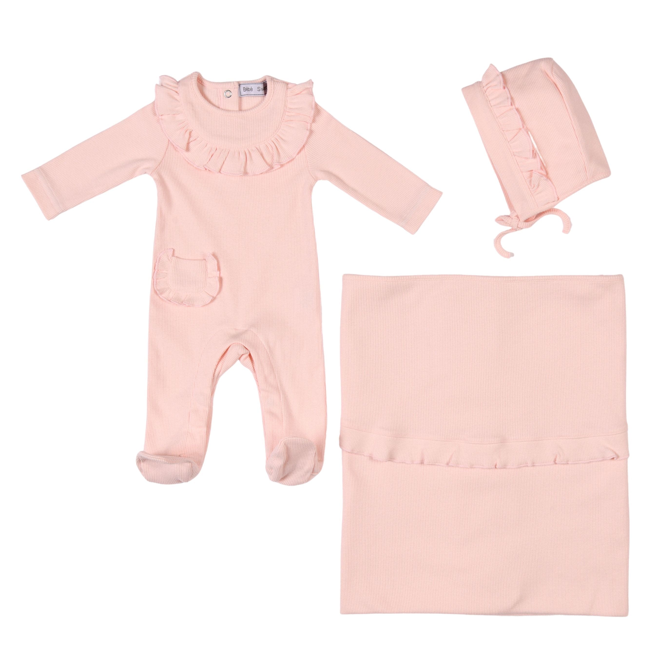 Emilia | Baby Girls Gift Box I Pink Ribbed Cotton Set (4)