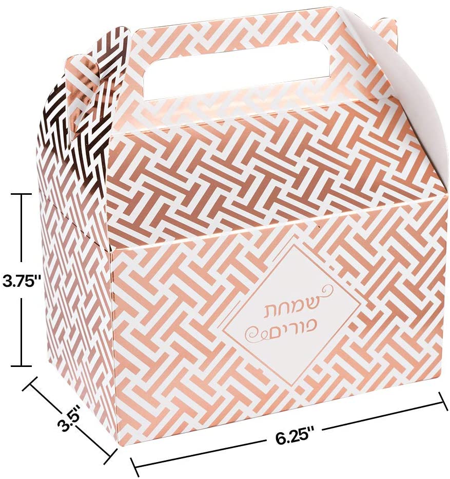 Foil Purim Treat Box Rose Gold 6.25" X 3.75" X 3.5" 20 Pack